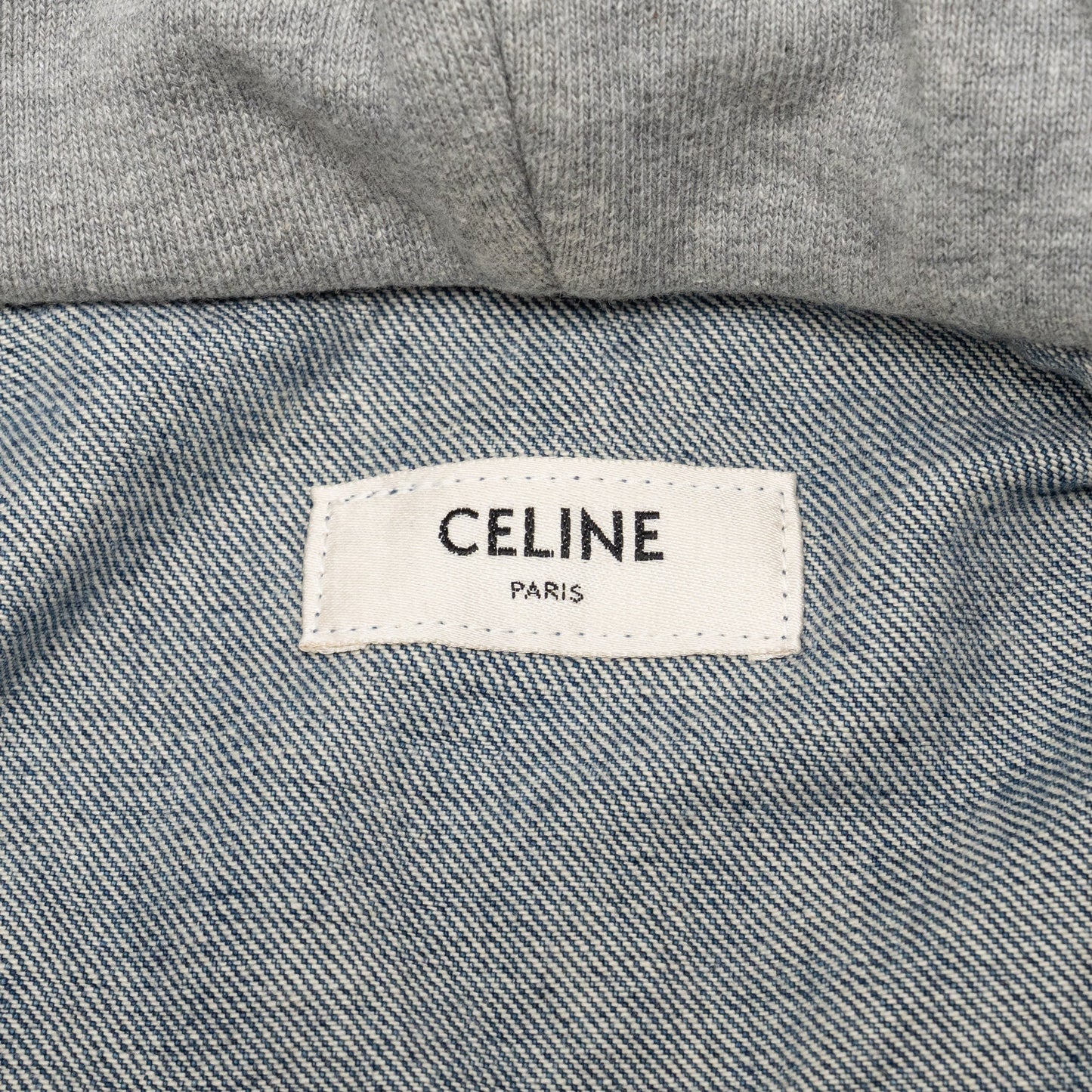 Celine Size M Hooded Trucker Denim Jacket Union Wash Denim Blue / Grey