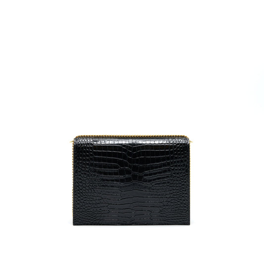 Saint Laurent Cassandra Monogram Clasp Purse Crocodile-Embossed Calfskin Black
