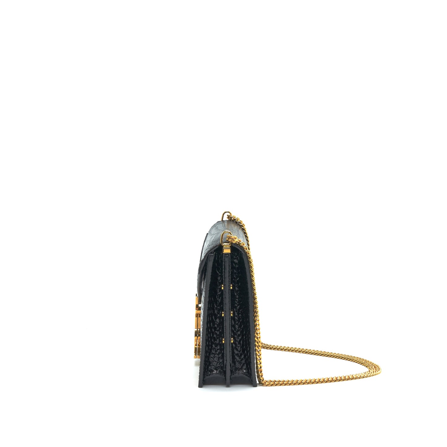 Saint Laurent Cassandra Monogram Clasp Purse Crocodile-Embossed Calfskin Black