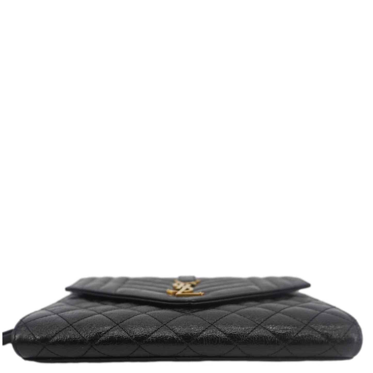 YVES SAINT LAURENT Monogram Leather Wristlet Clutch Black