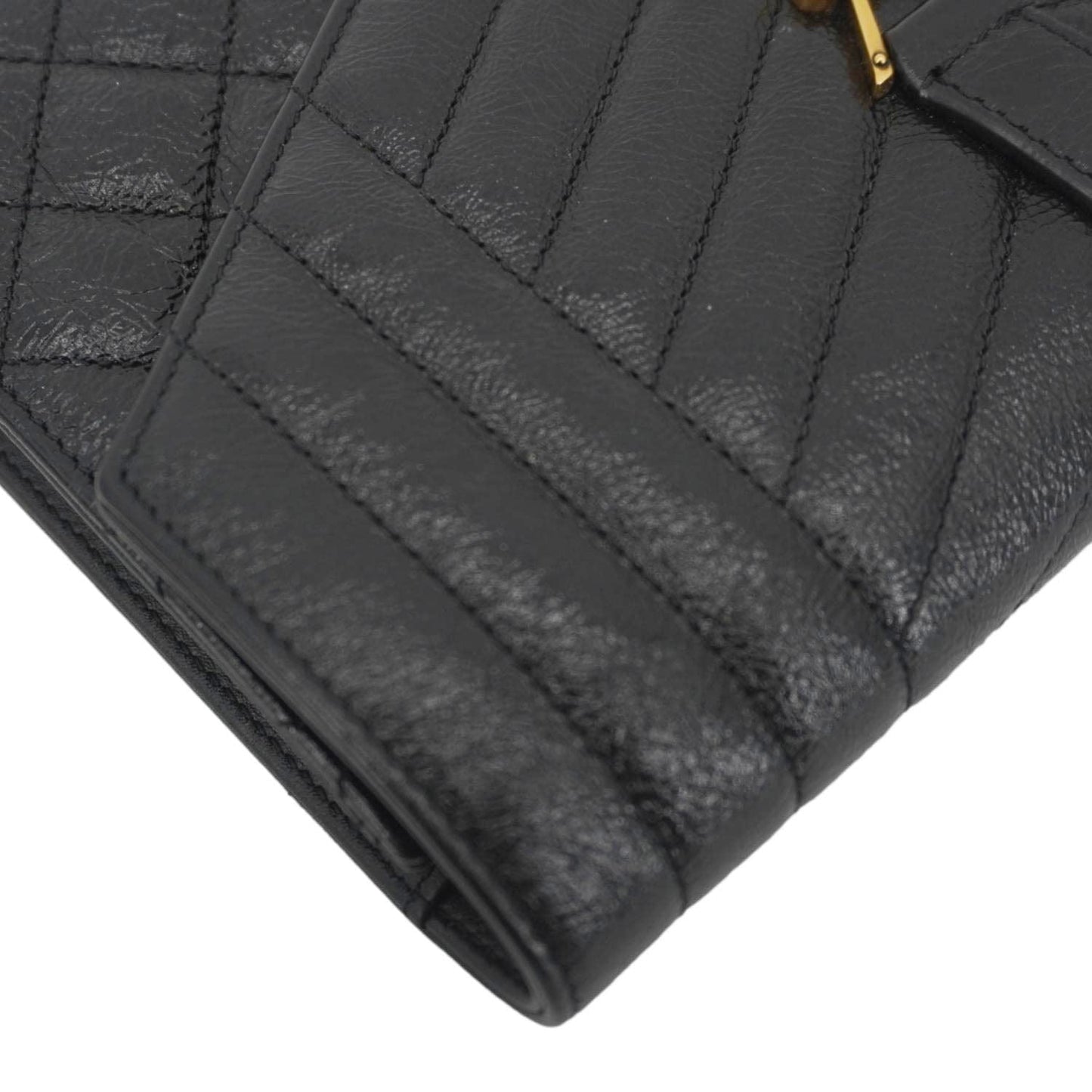 YVES SAINT LAURENT Monogram Leather Wristlet Clutch Black