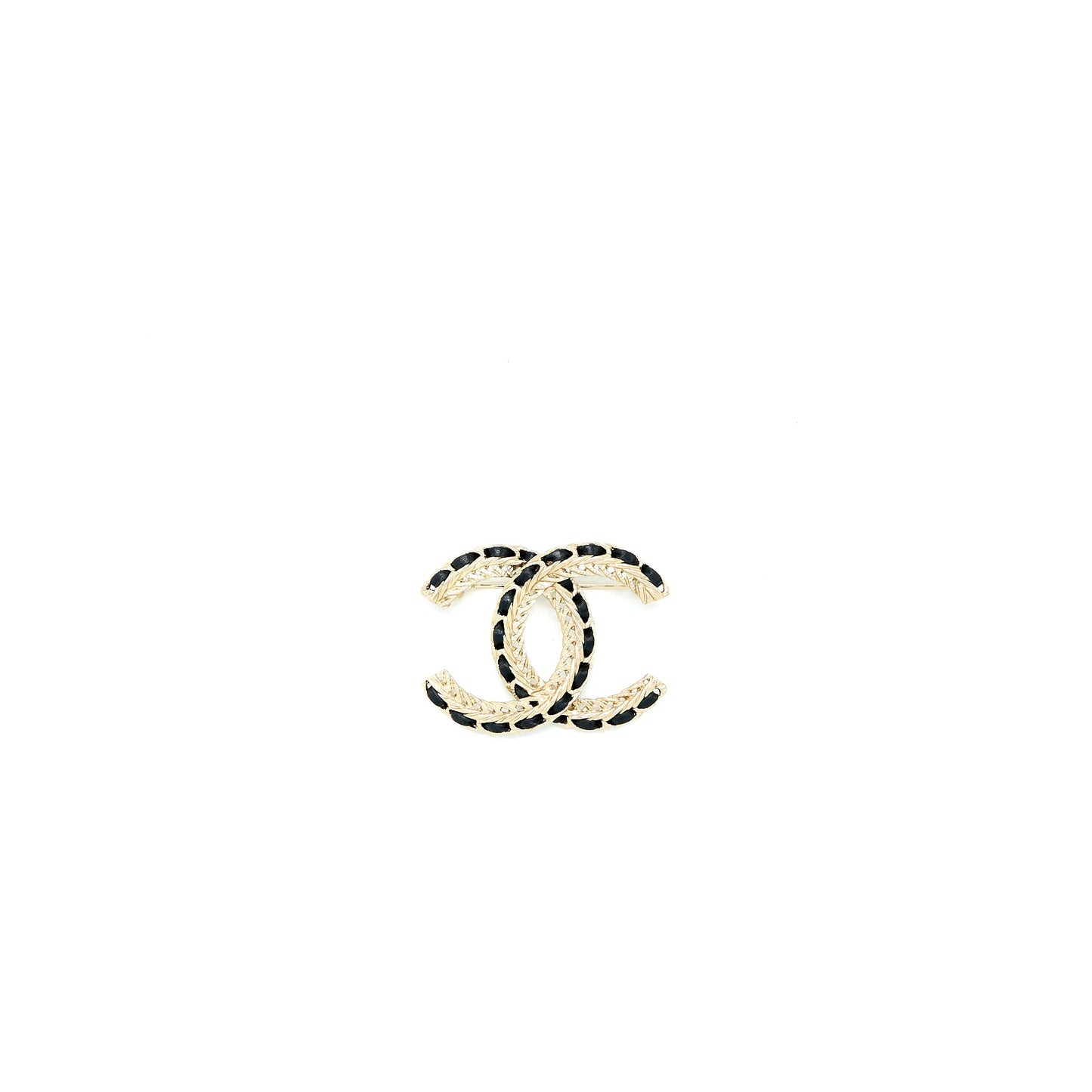 Chanel CC Logo Leather Chain Brooch Black LGHW