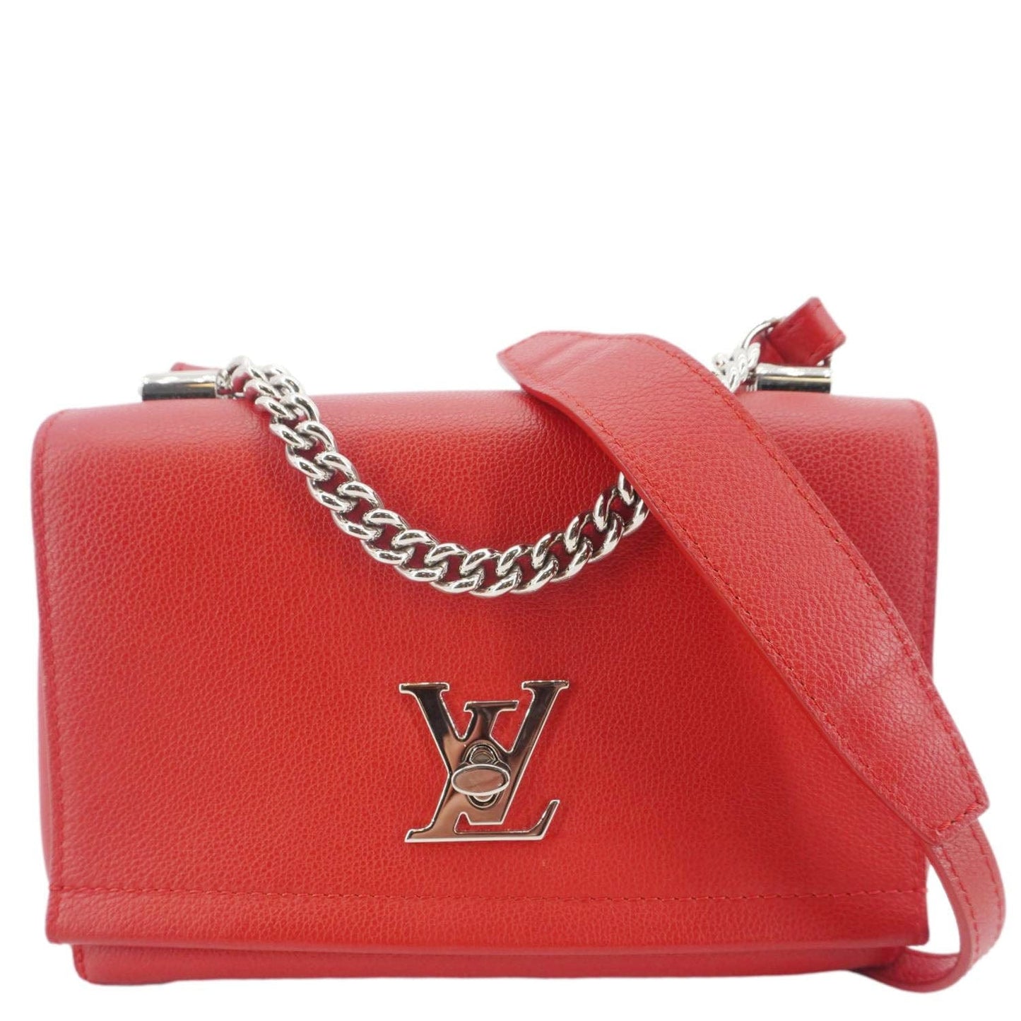 LOUIS VUITTON Lockme II BB  Pebbled Leather Crossbody Bag Rubis