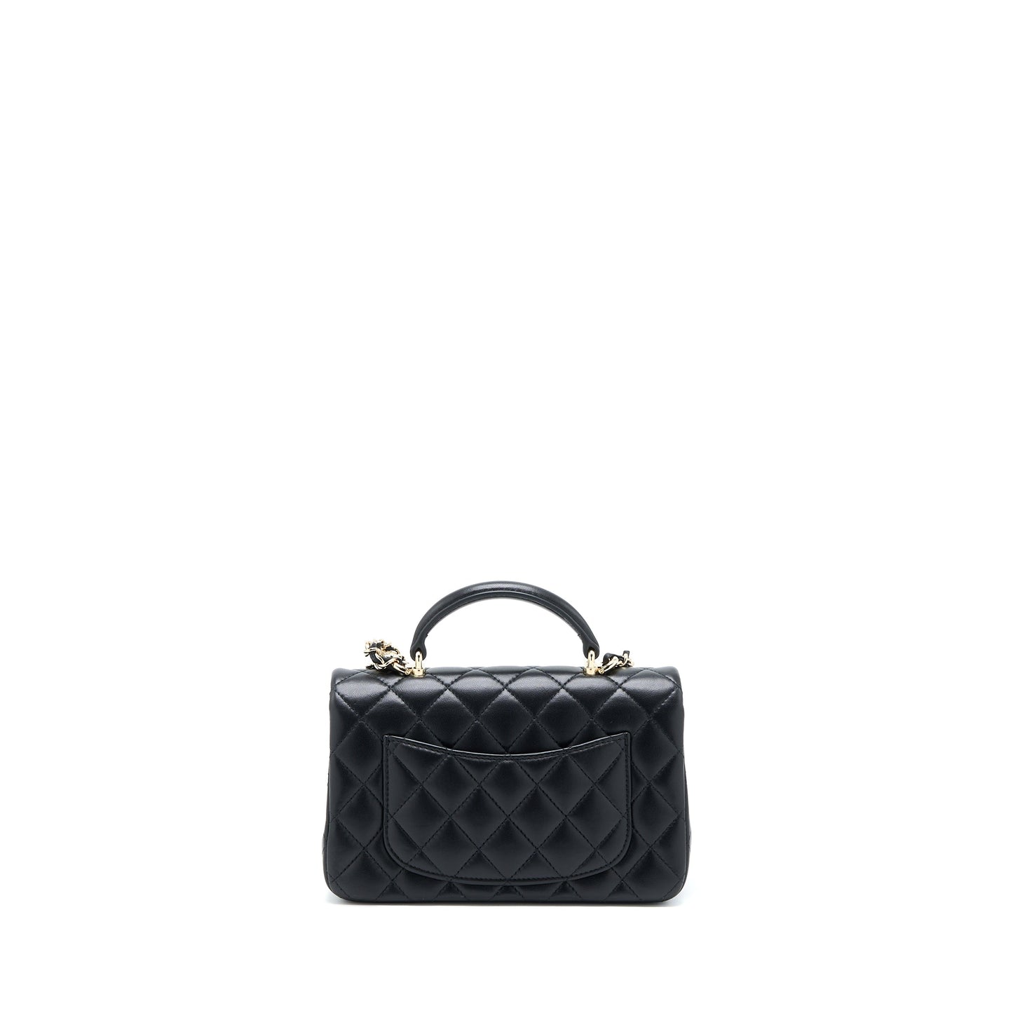 Chanel 22P lion charm Top Handle Mini Rectangular flap bag Lambskin Black LGHW (Microchip)