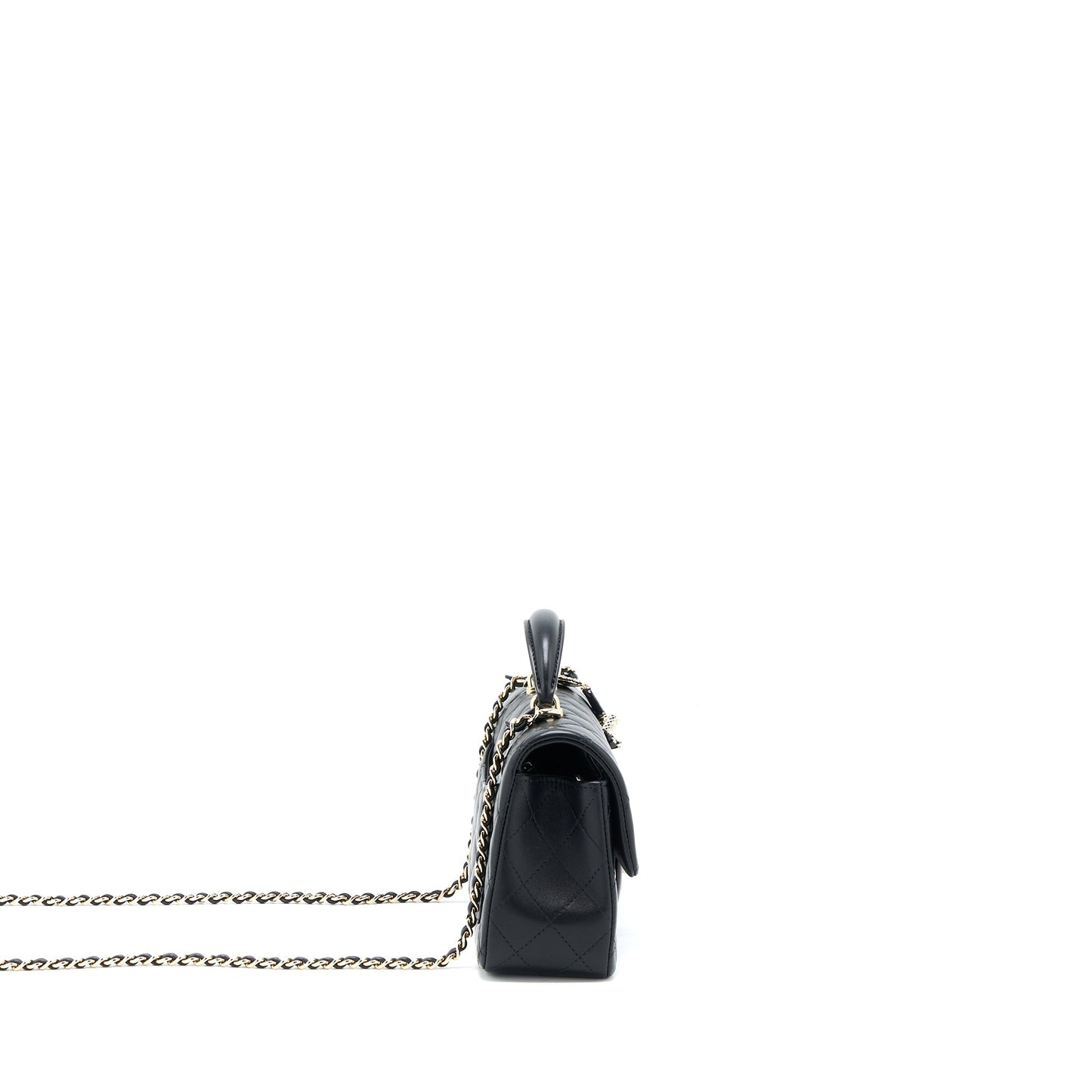 Chanel 22P lion charm Top Handle Mini Rectangular flap bag Lambskin Black LGHW (Microchip)