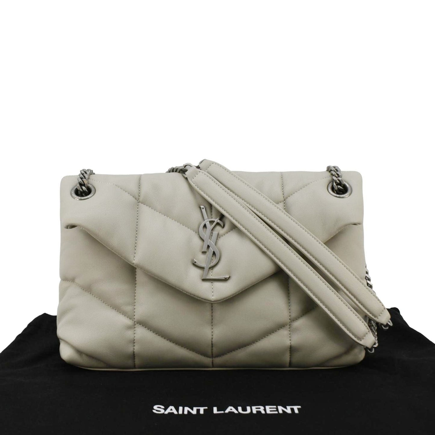YVES SAINT LAURENT Loulou Puffer Quilted Leather Shoulder Bag Light Grey