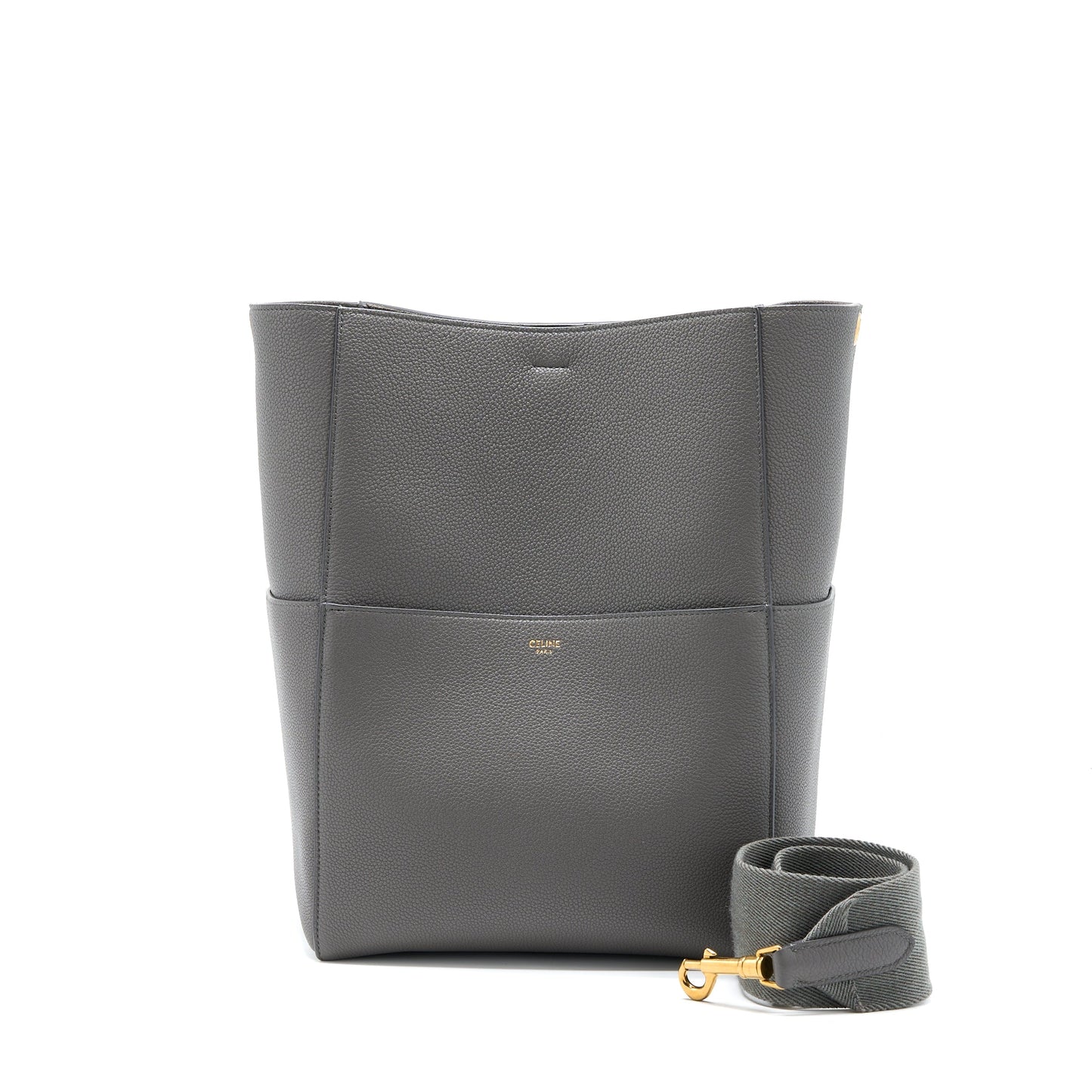 Celine Sangle Bucket Purse Grained Calfskin Grey