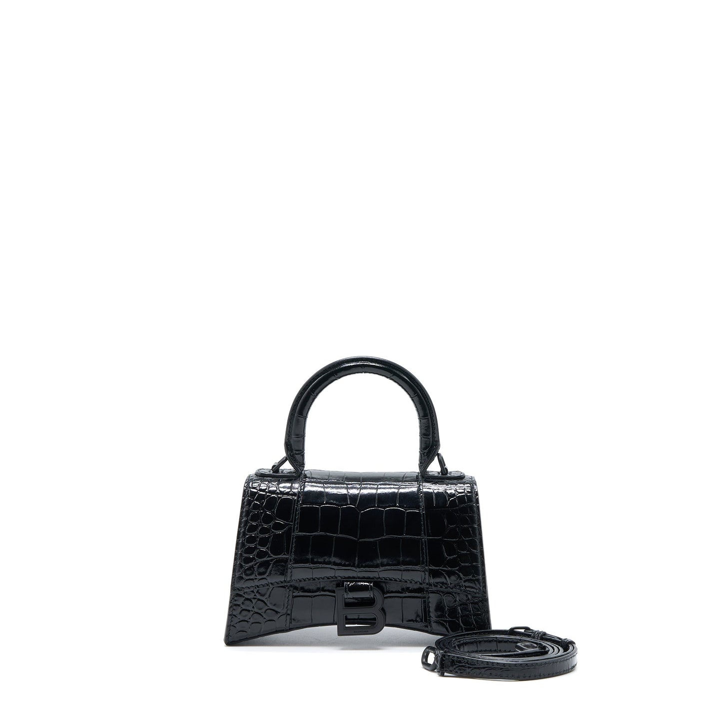 Balenciaga Hourglass Crocodile-Embossed Calfskin So Black