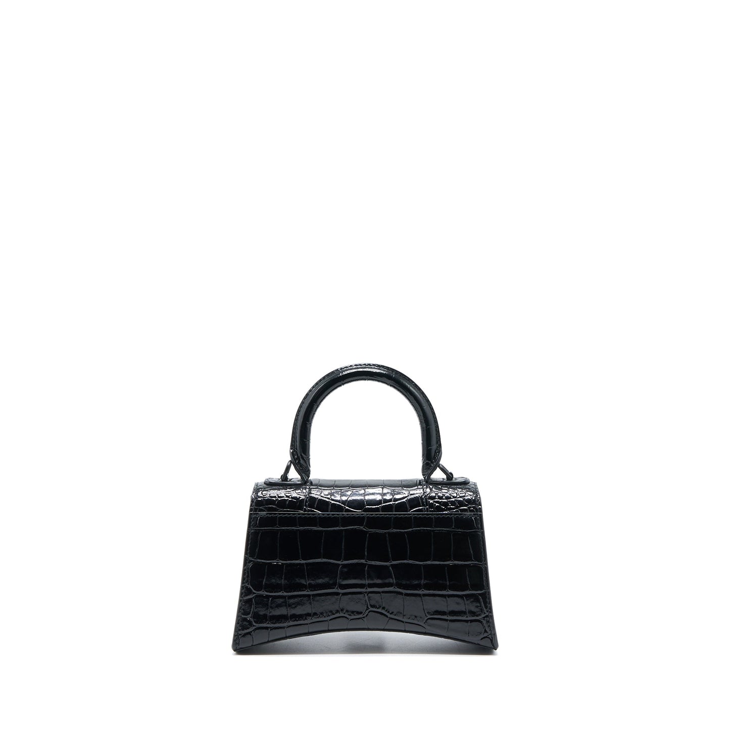 Balenciaga Hourglass Crocodile-Embossed Calfskin So Black