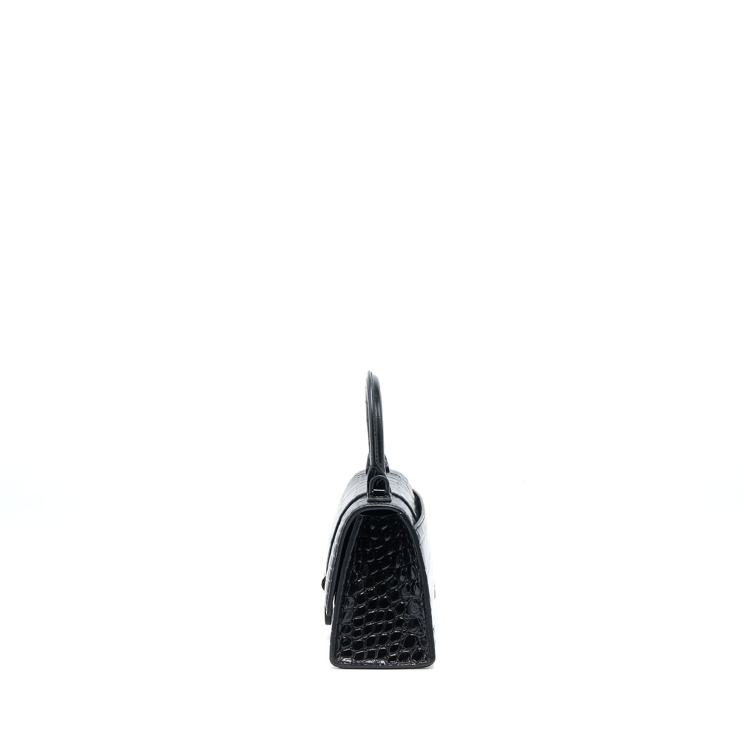 Balenciaga Hourglass Crocodile-Embossed Calfskin So Black