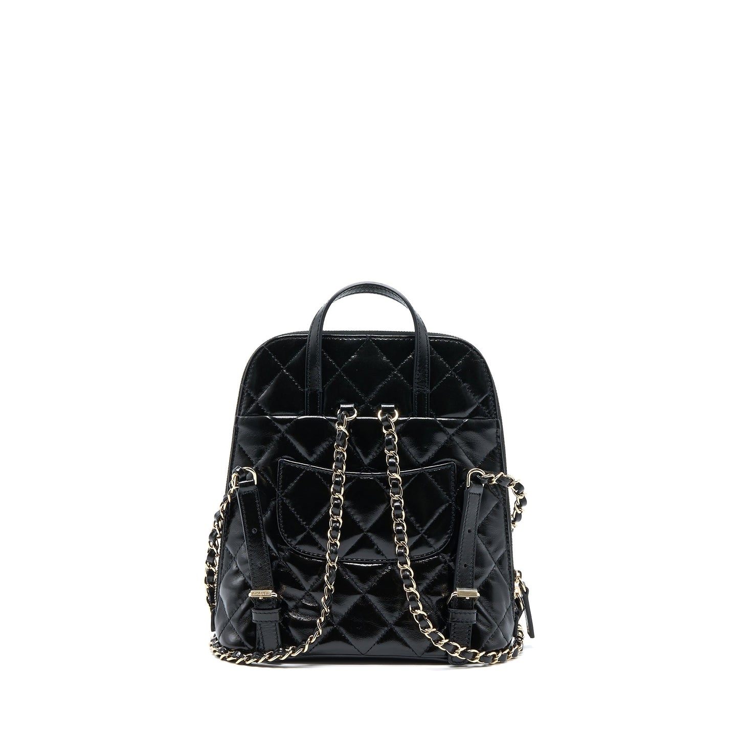 Chanel 22A Backpack Patent Black LGHW (Microchip)