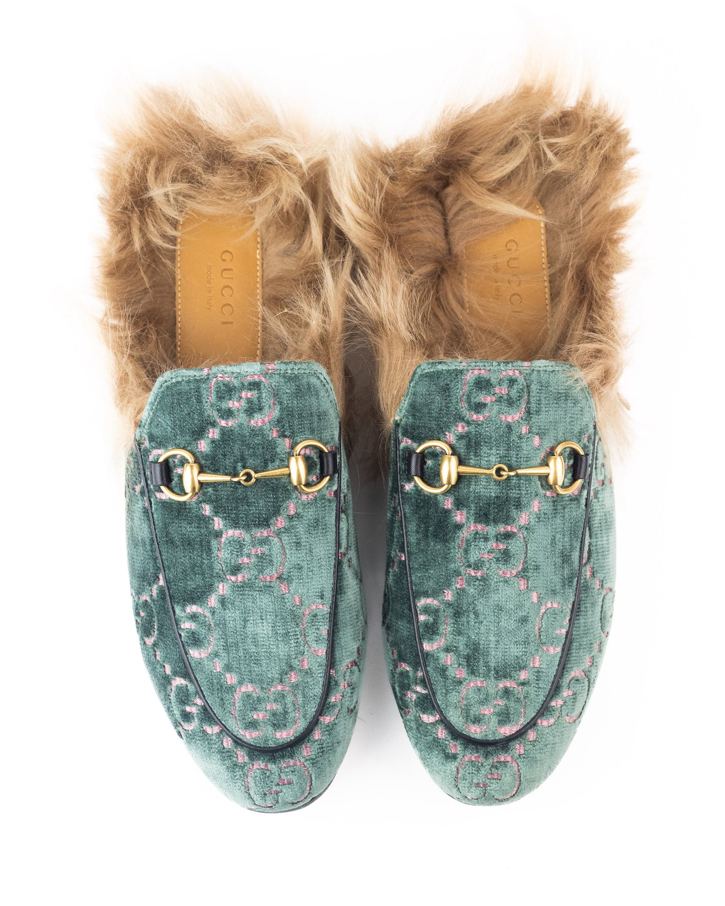 Gucci GG Fur-Lined Velvet Princetown Mules