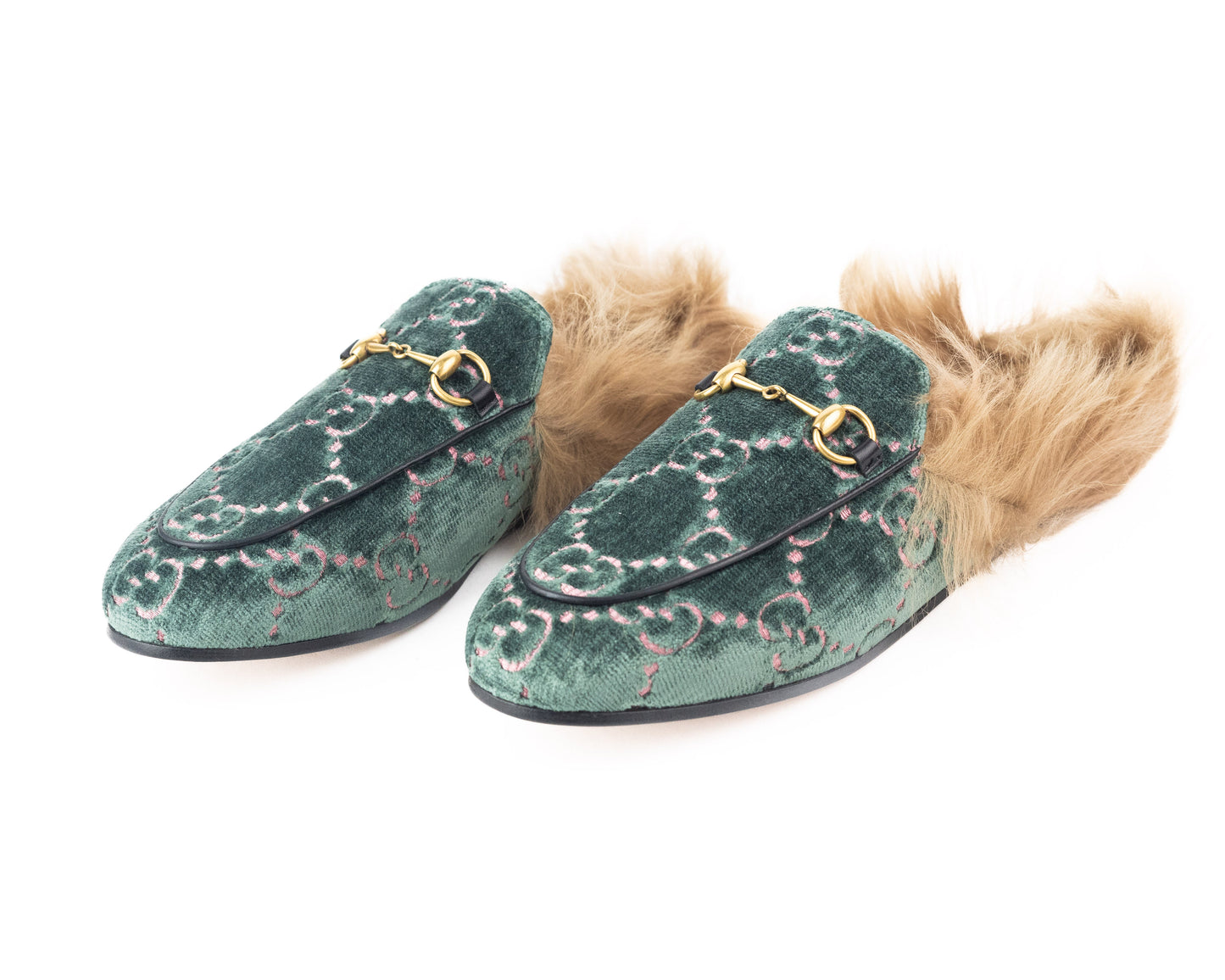 Gucci GG Fur-Lined Velvet Princetown Mules