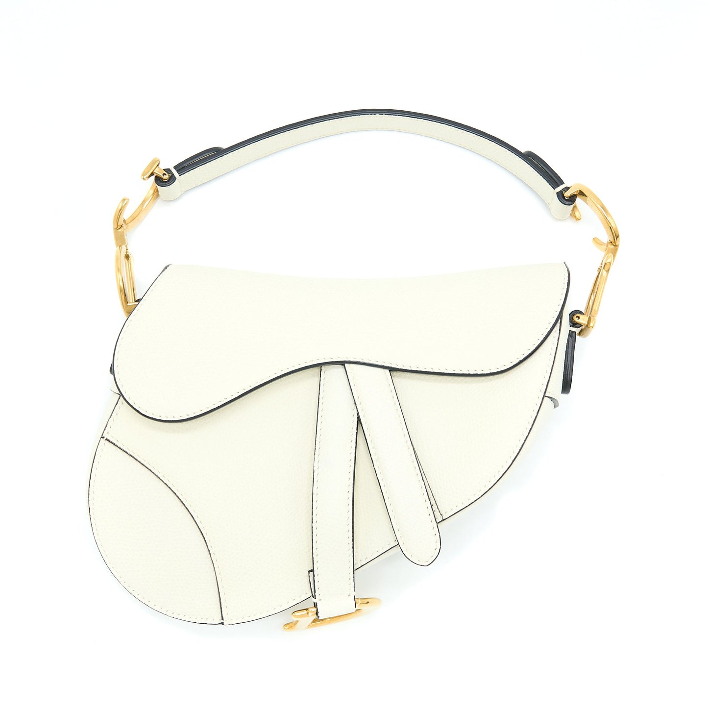 Dior Mini Saddle Purse Grained Calfskin White