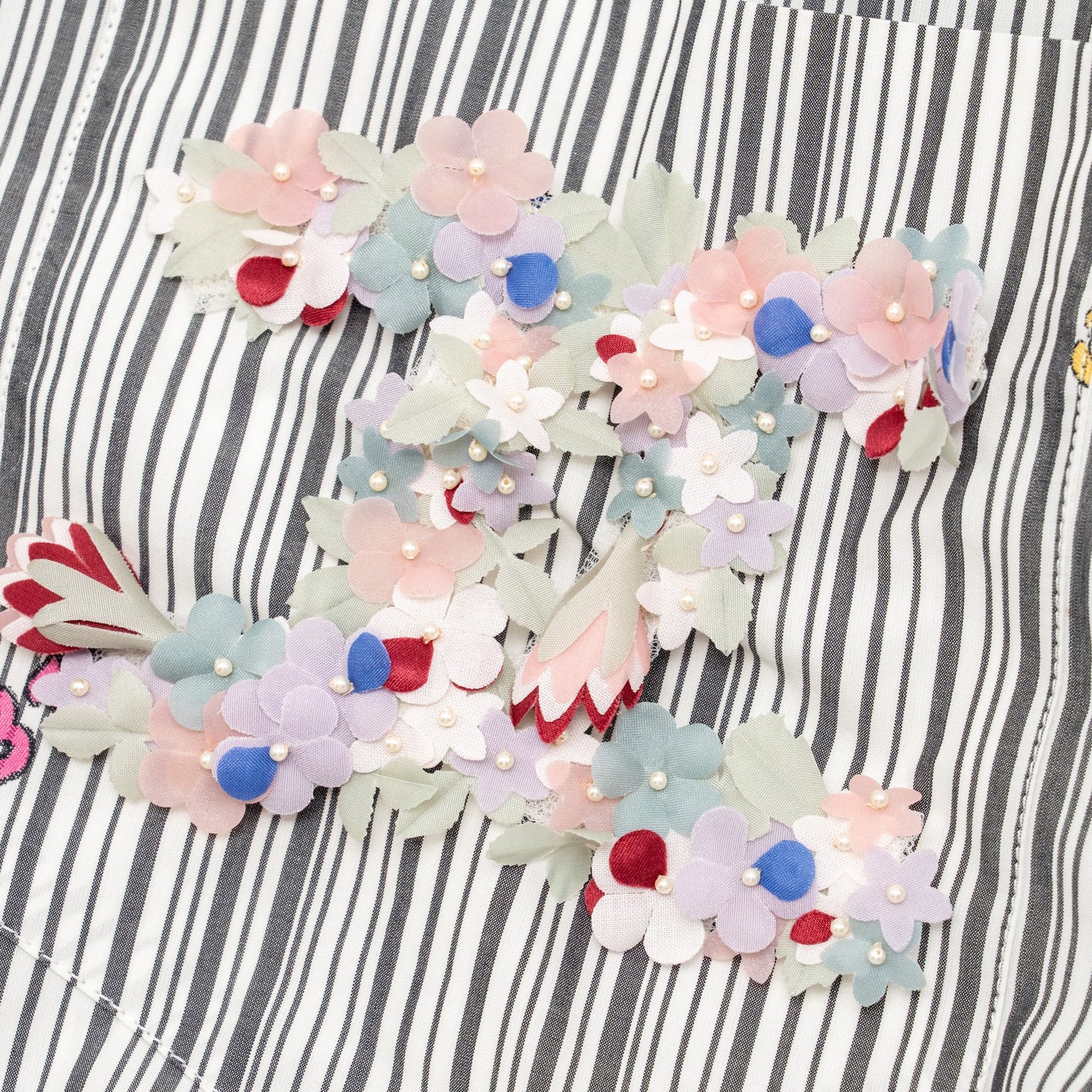 Chanel Size 36 23C Detailed Flower CC Blouse Cotton White/Black/Multicolour