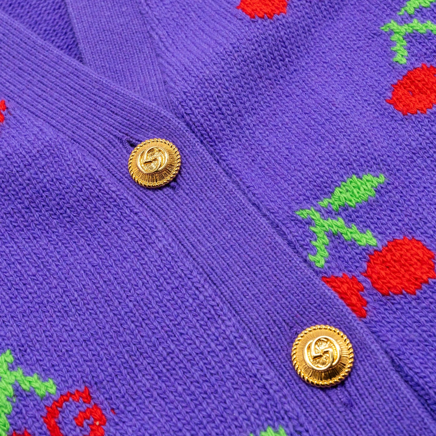 Gucci Size S Cherry Intarsia Knit Cardigan Wool Purple