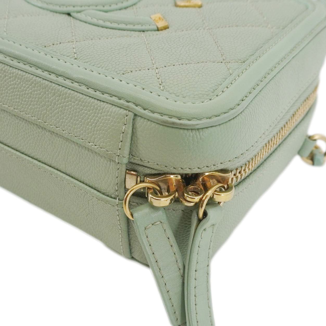 CHANEL Vanity Case Filigree CC Small Caviar Quilted Shoulder Bag Light Green