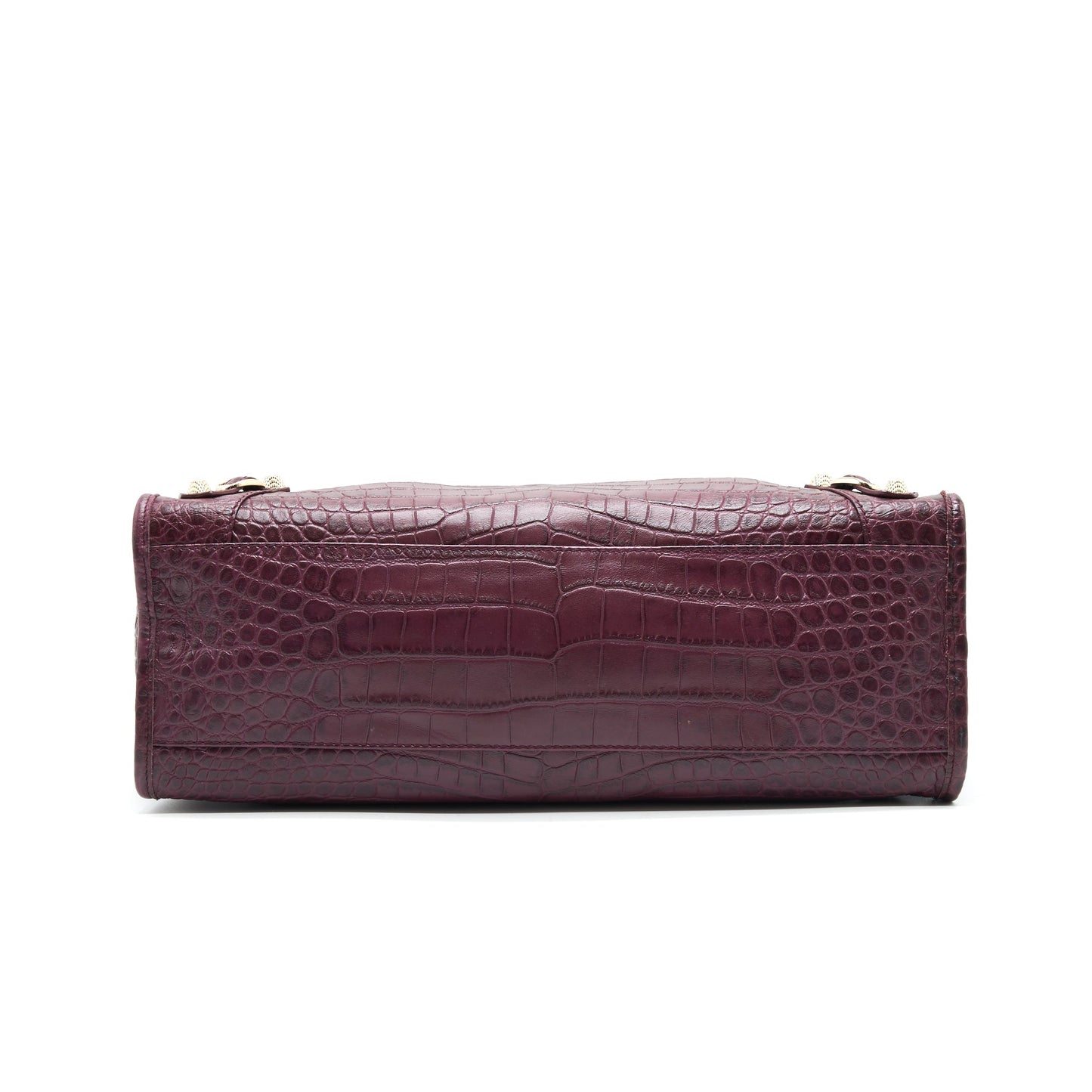 BALENCIAGA MEDIUM GIANT CITY BAG BURGUNDY CROCODILE EMBOSSED LEATHER WITH GHW