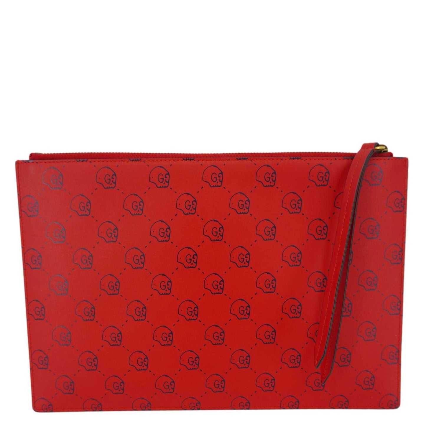 GUCCI Ghost Hamlet Skull Calfskin Leather Zip Pouch Hibiscus Red 457010