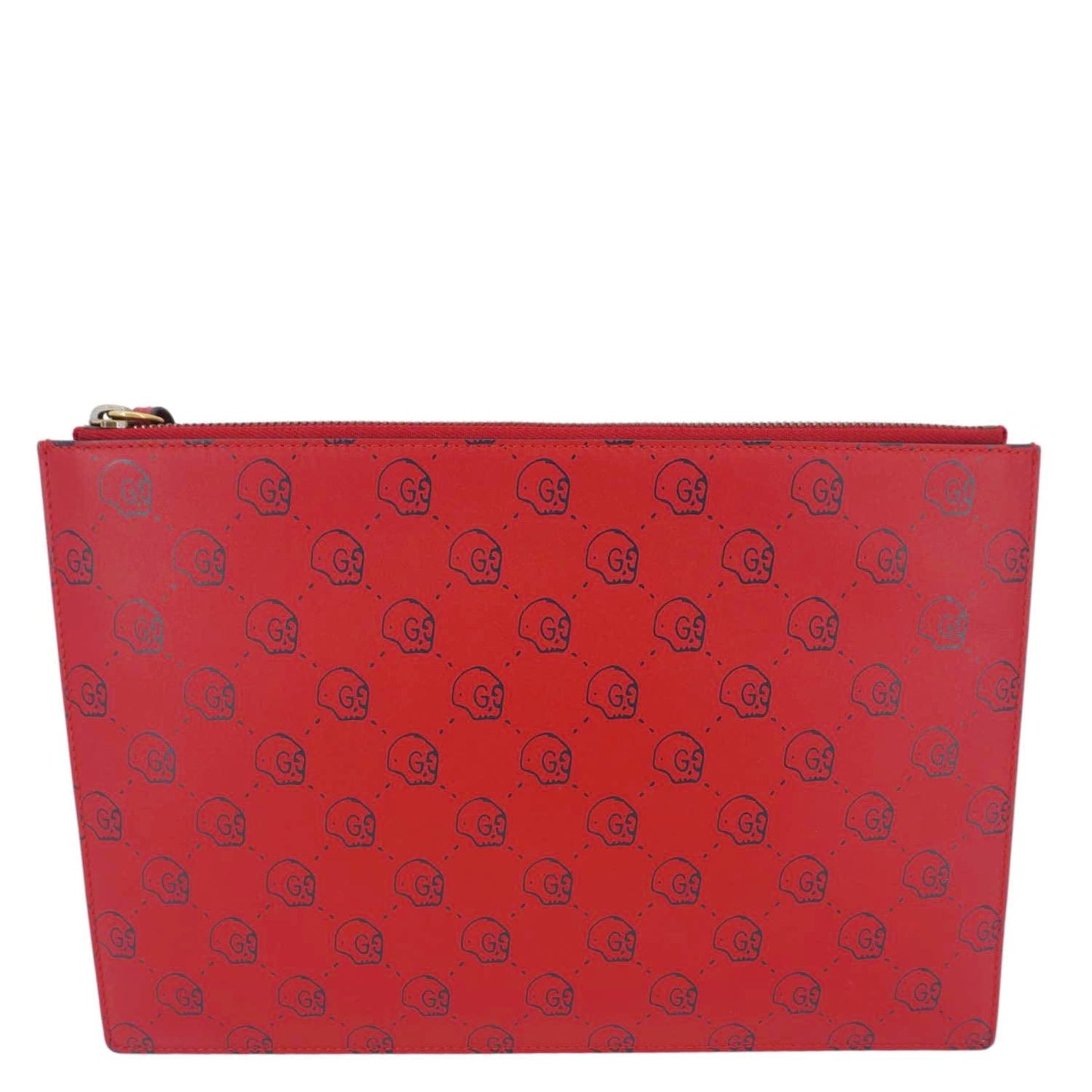 GUCCI Ghost Hamlet Skull Calfskin Leather Zip Pouch Hibiscus Red 457010
