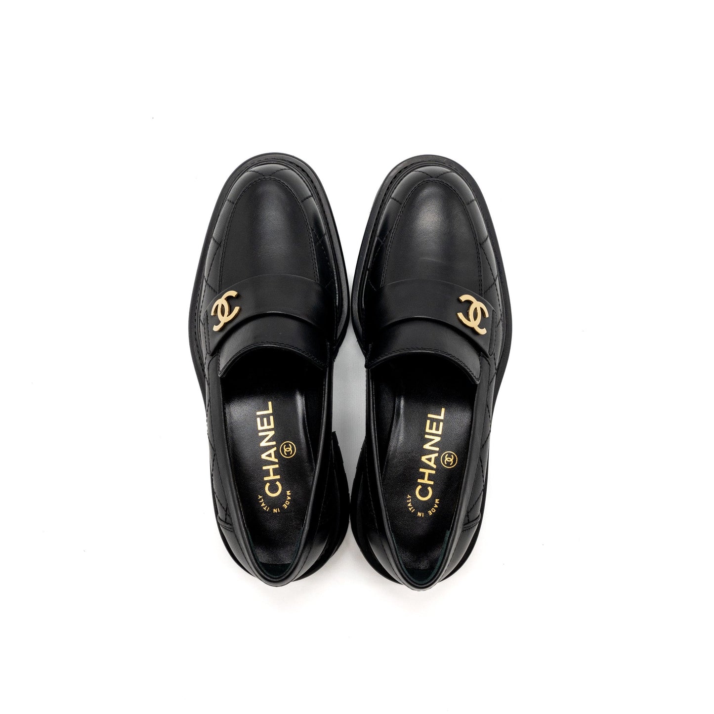 Chanel size 36.5 CC logo loafer black GHW