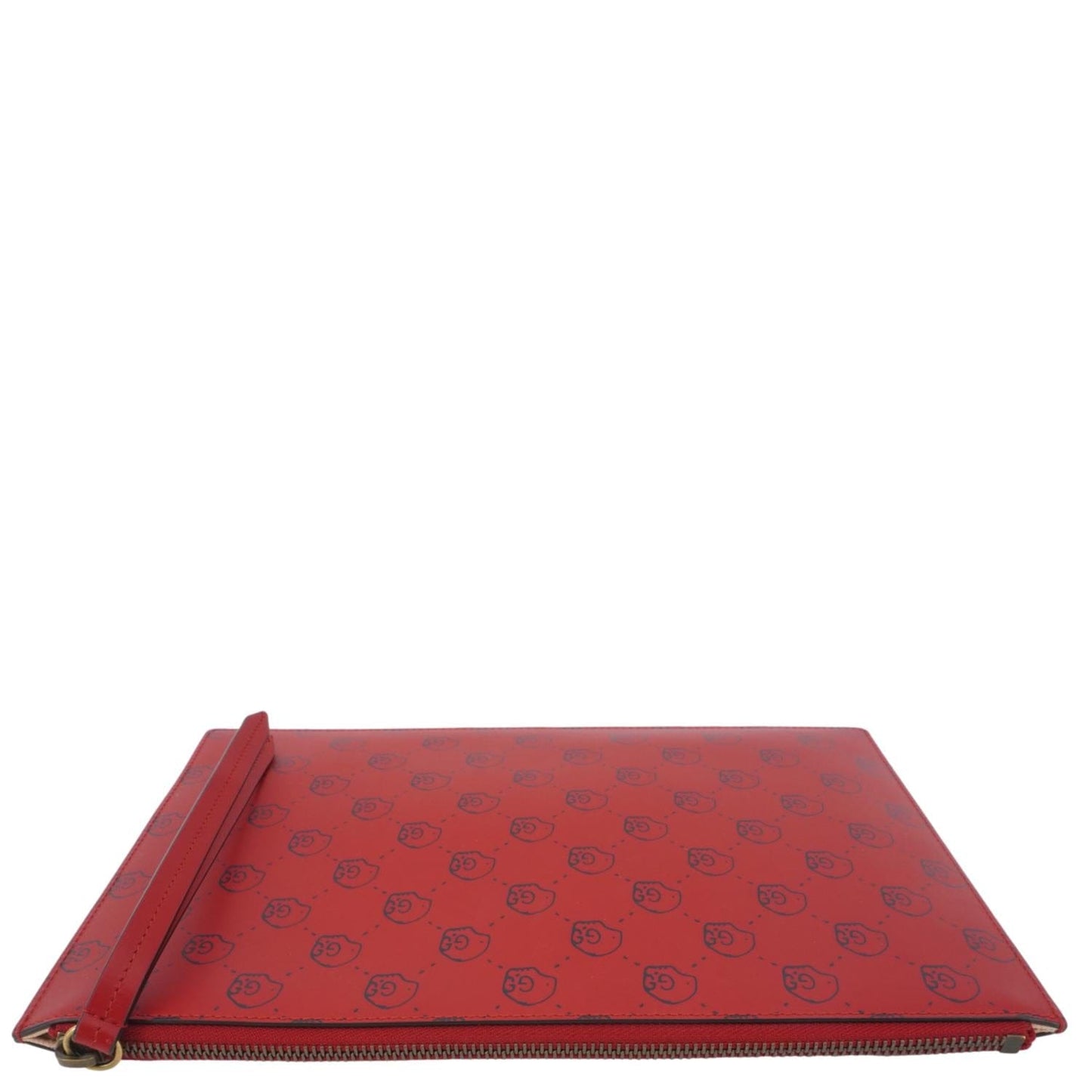 GUCCI Ghost Hamlet Skull Calfskin Leather Zip Pouch Hibiscus Red 457010