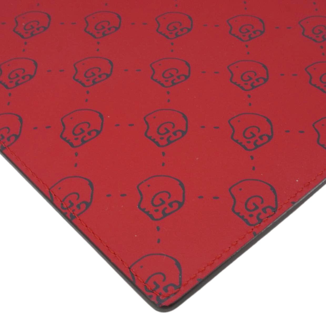 GUCCI Ghost Hamlet Skull Calfskin Leather Zip Pouch Hibiscus Red 457010