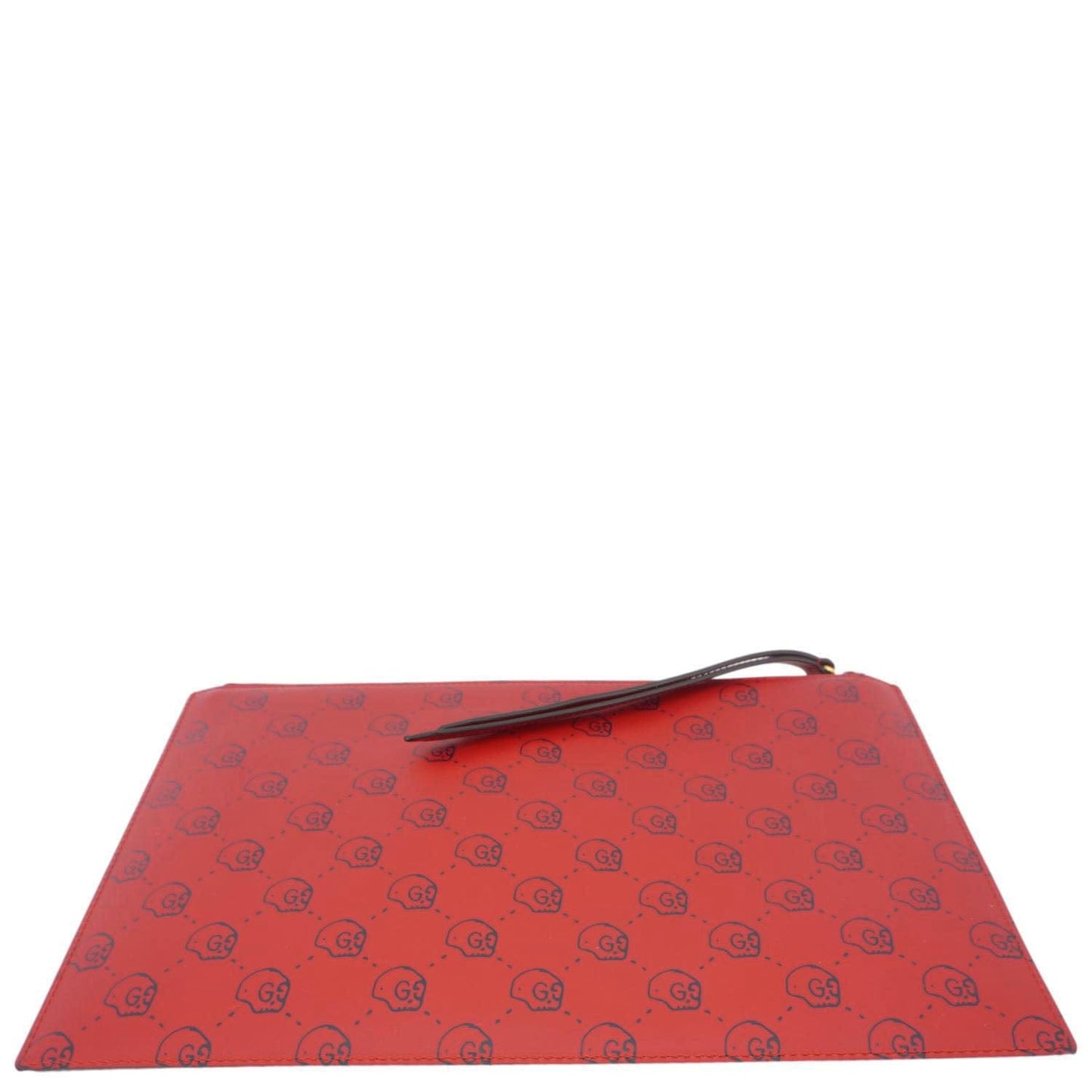 GUCCI Ghost Hamlet Skull Calfskin Leather Zip Pouch Hibiscus Red 457010