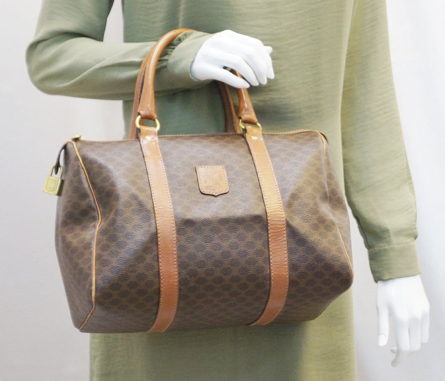 Celine Macadam Pattern PVC Leather Brown Satchel Bag