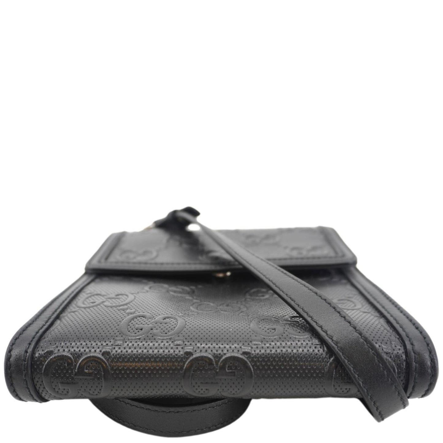 GUCCI GG Embossed Leather Messenger Bag Black 625782