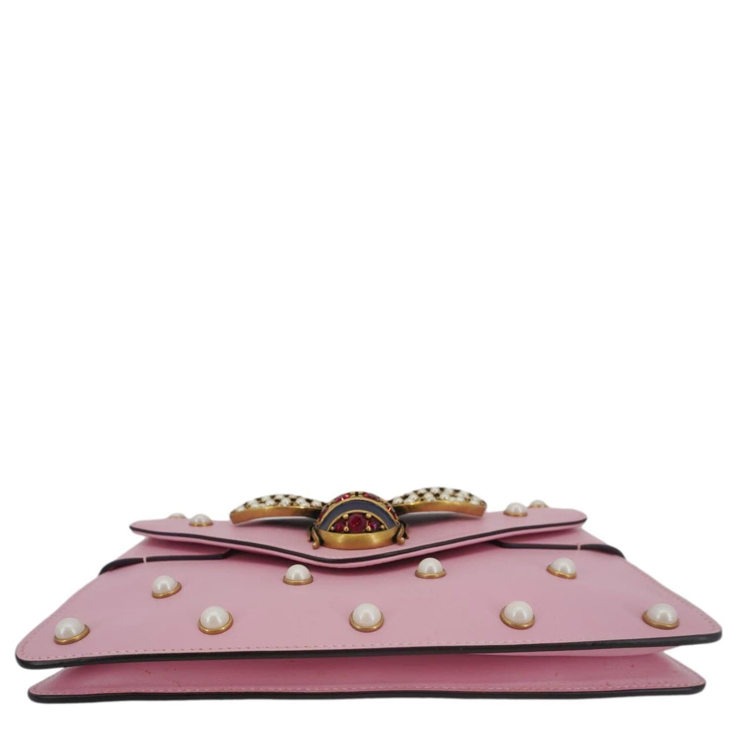 GUCCI Broadway Queen Margaret Pearl Studded Nappa Leather Crossbody Bag Pink