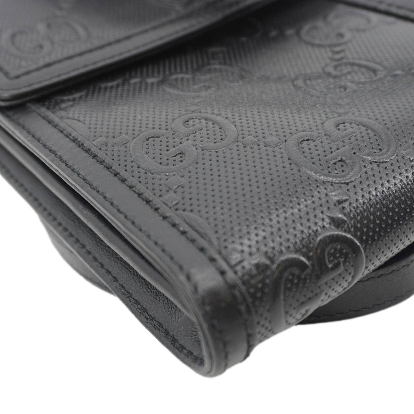 GUCCI GG Embossed Leather Messenger Bag Black 625782