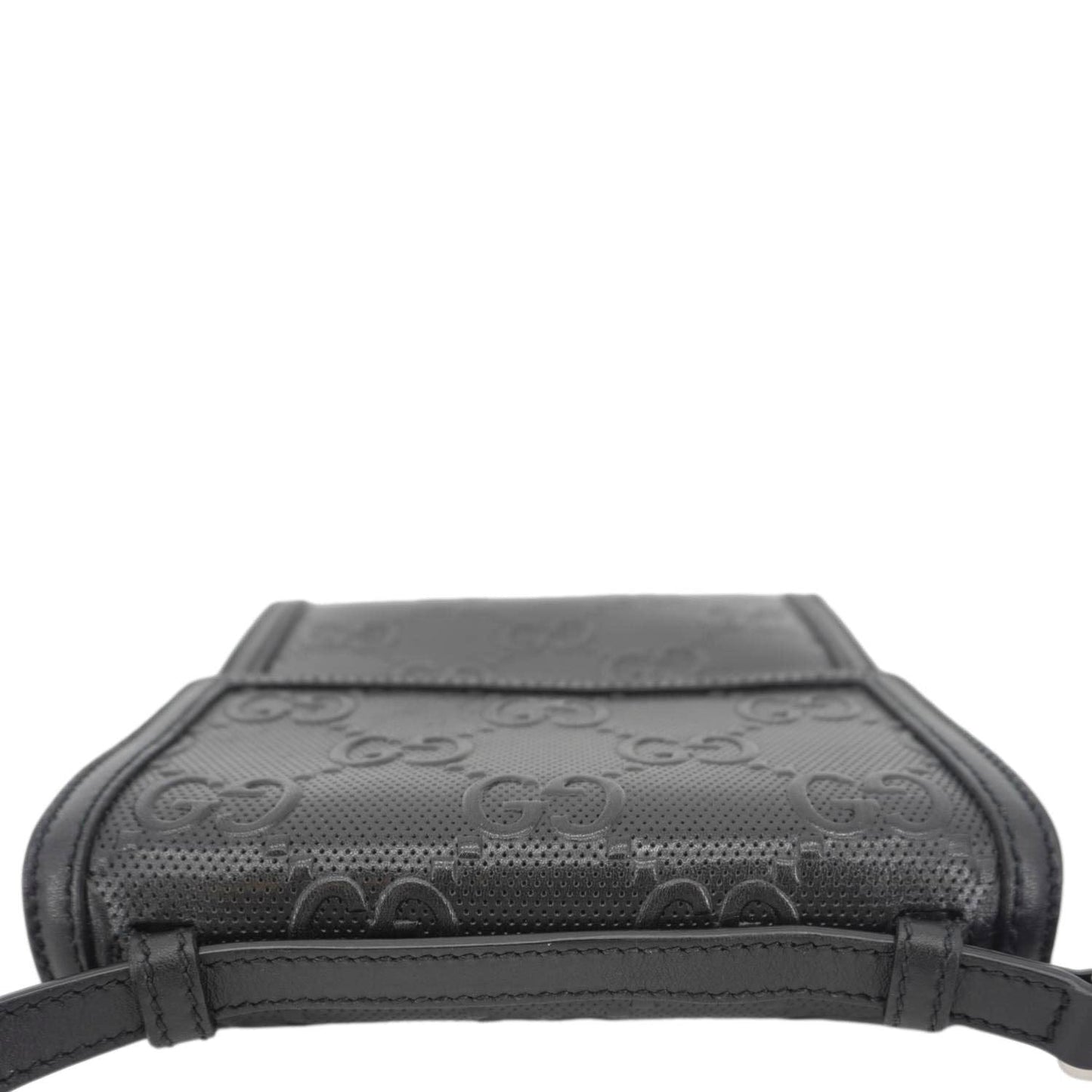 GUCCI GG Embossed Leather Messenger Bag Black 625782
