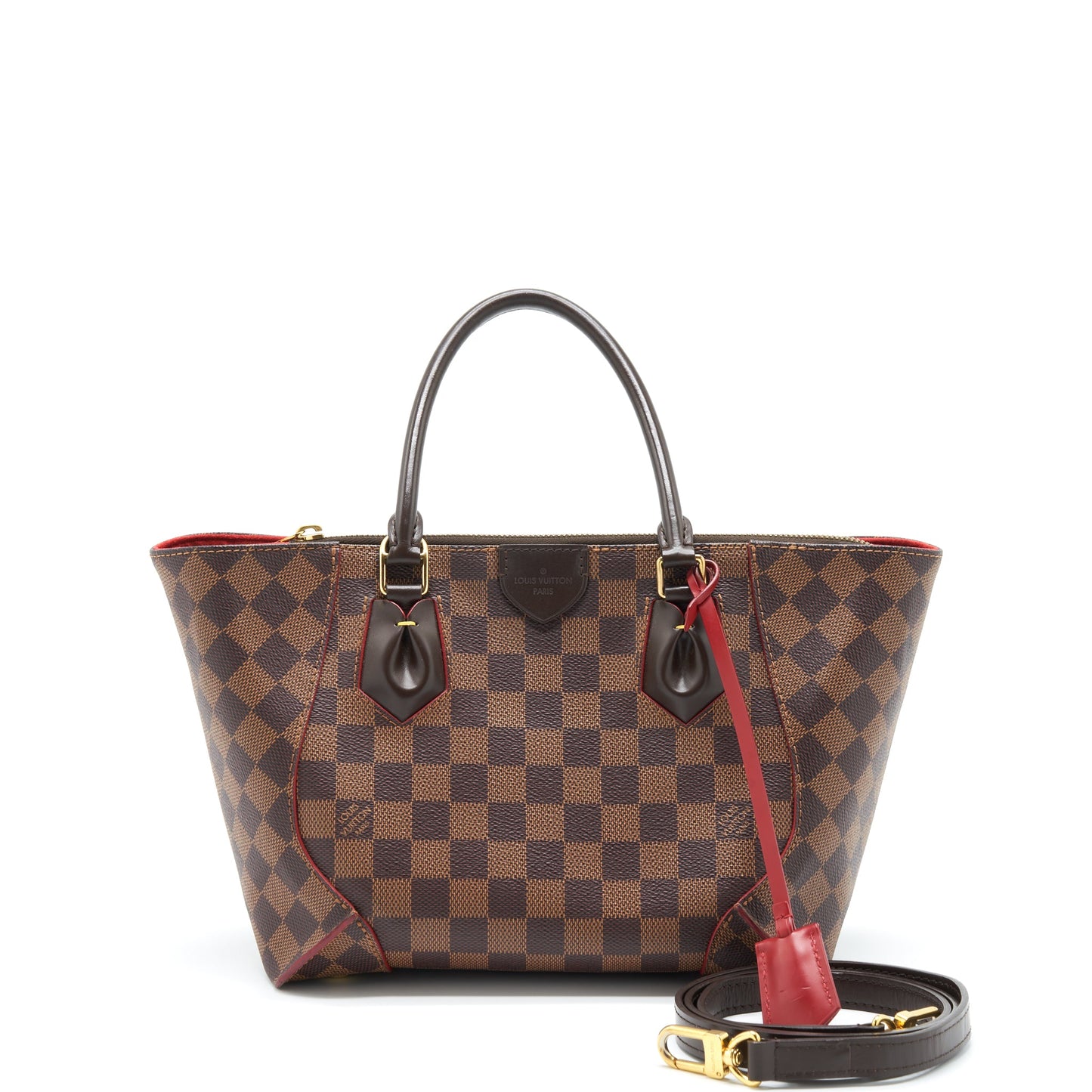 Louis Vuitton Top Handle Tote Purse With Strap Damier Ebene/Red
