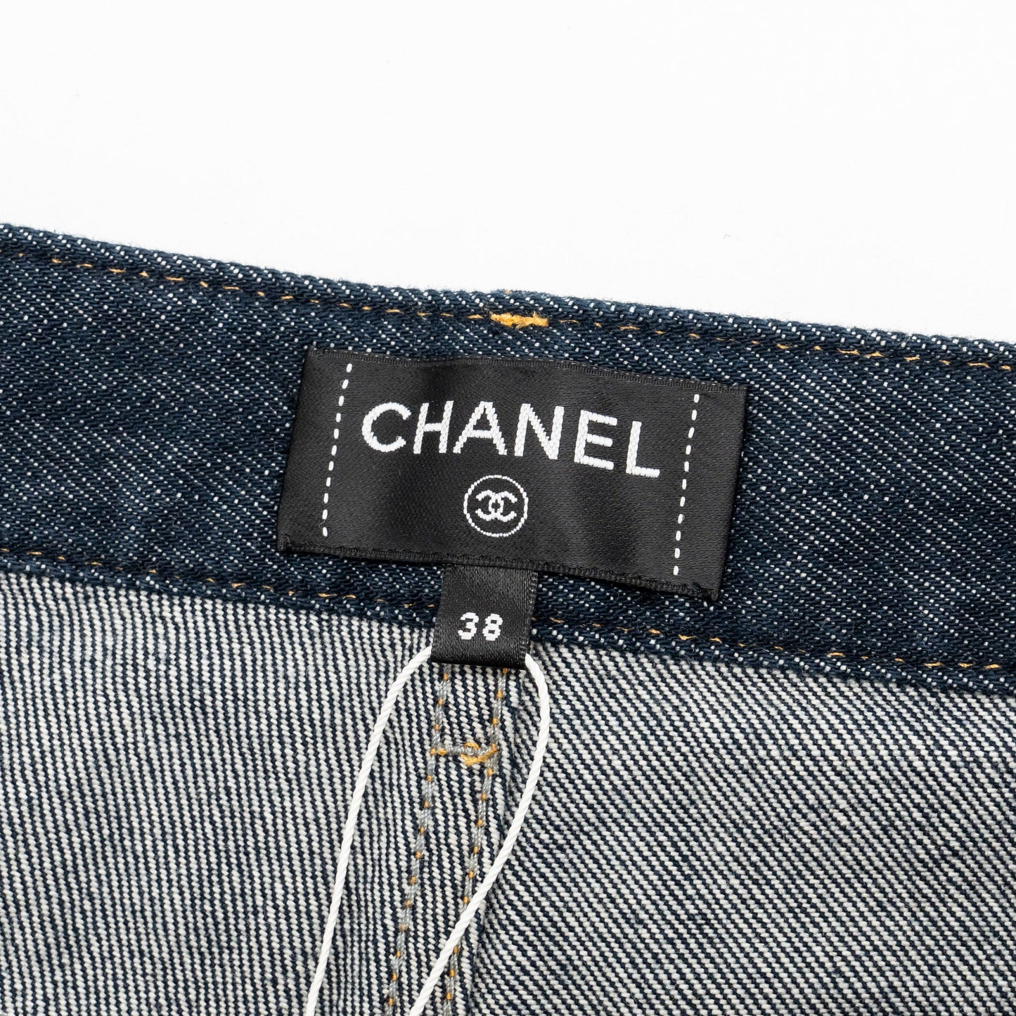 Chanel Size 38 CC Logo Washed Out Denim Jeans Cotton Dark Blue