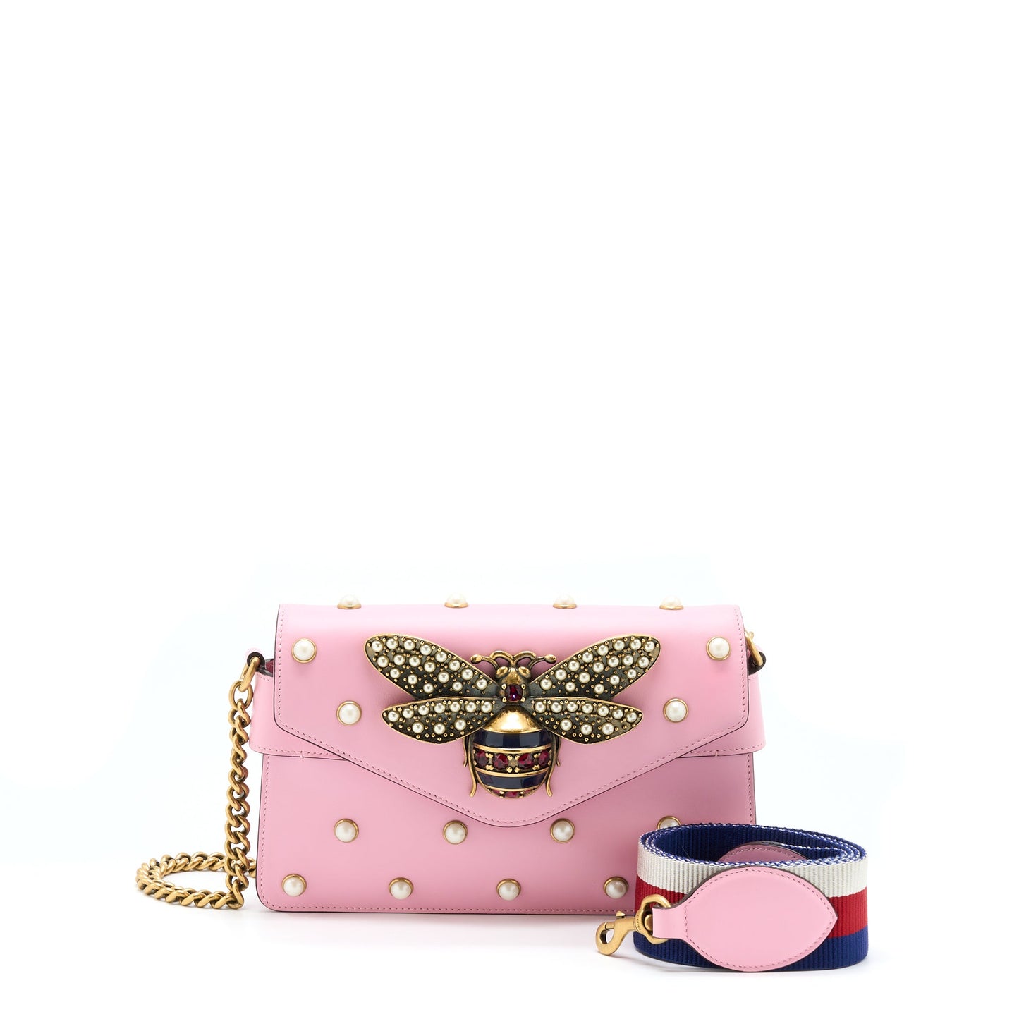 Gucci Pearl Studded Mini Broadway Bee Mini Purse Pink