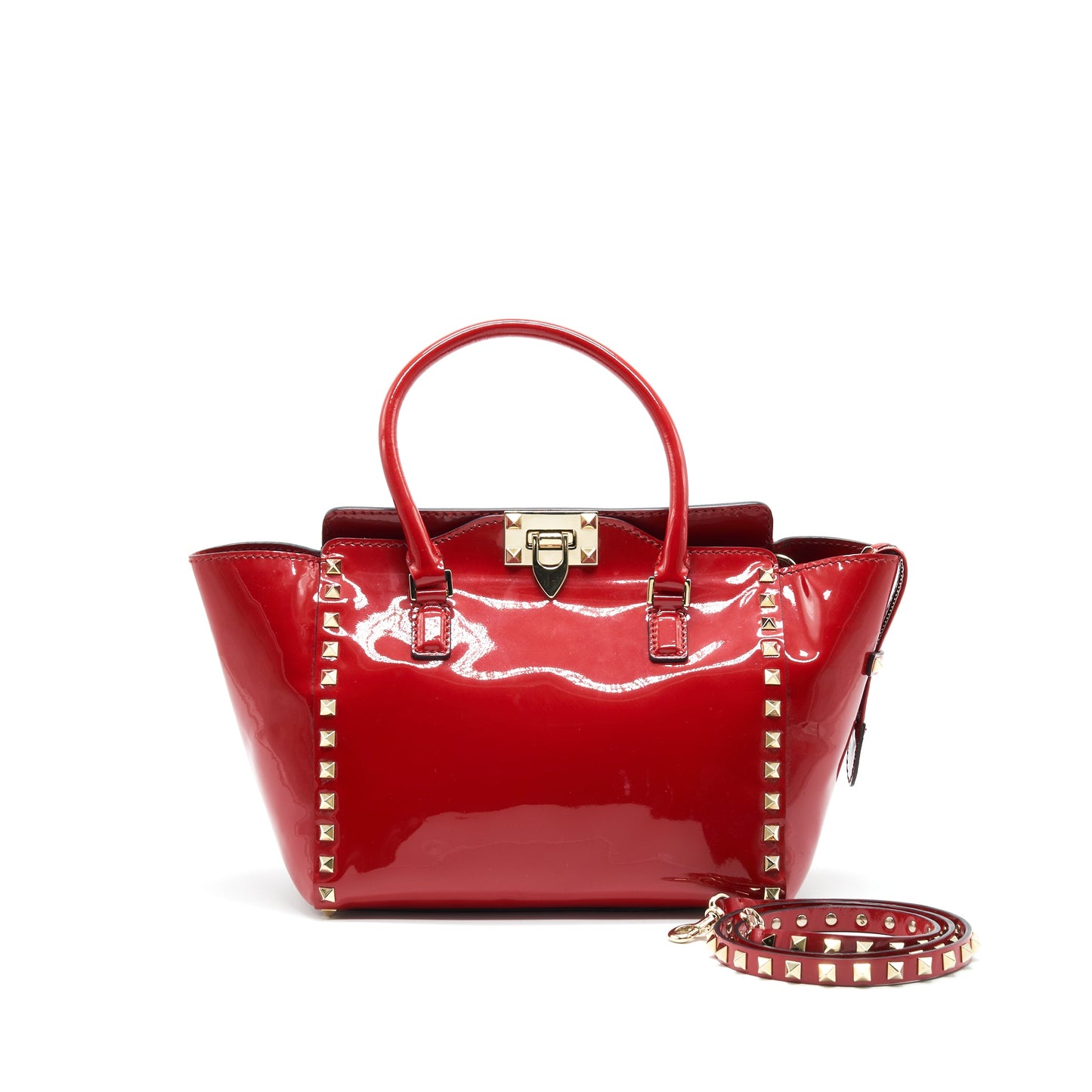 VALENTINO ROCKSTUD SMALL PAGOTA in patent Red