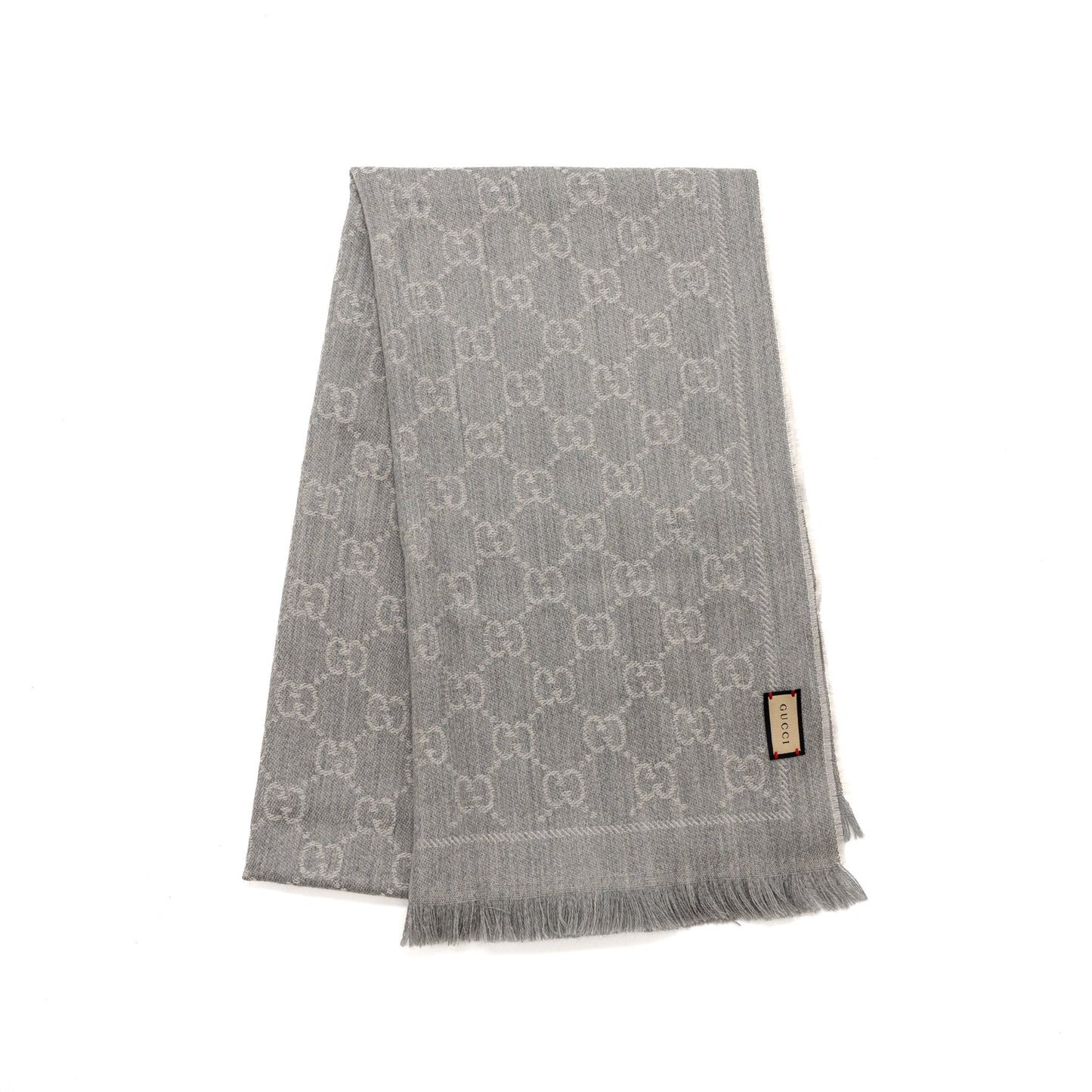 Gucci Knitted Wool Scarf Supreme Jacquard Light Grey