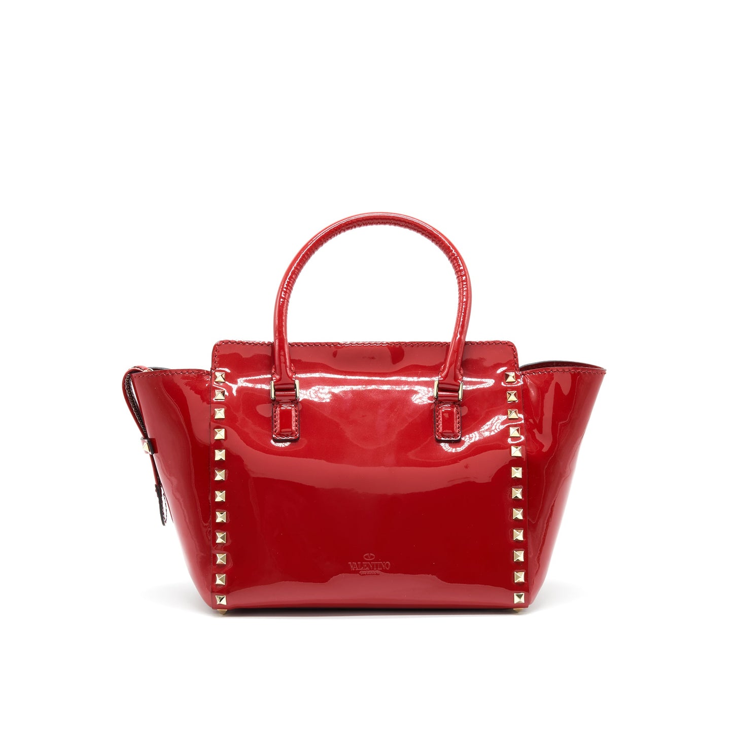 VALENTINO ROCKSTUD SMALL PAGOTA in patent Red