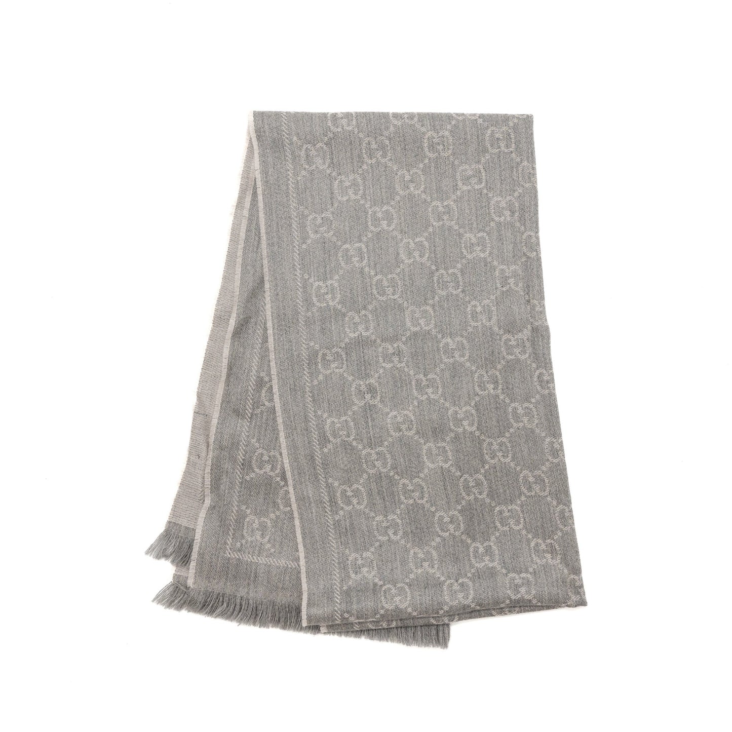 Gucci Knitted Wool Scarf Supreme Jacquard Light Grey
