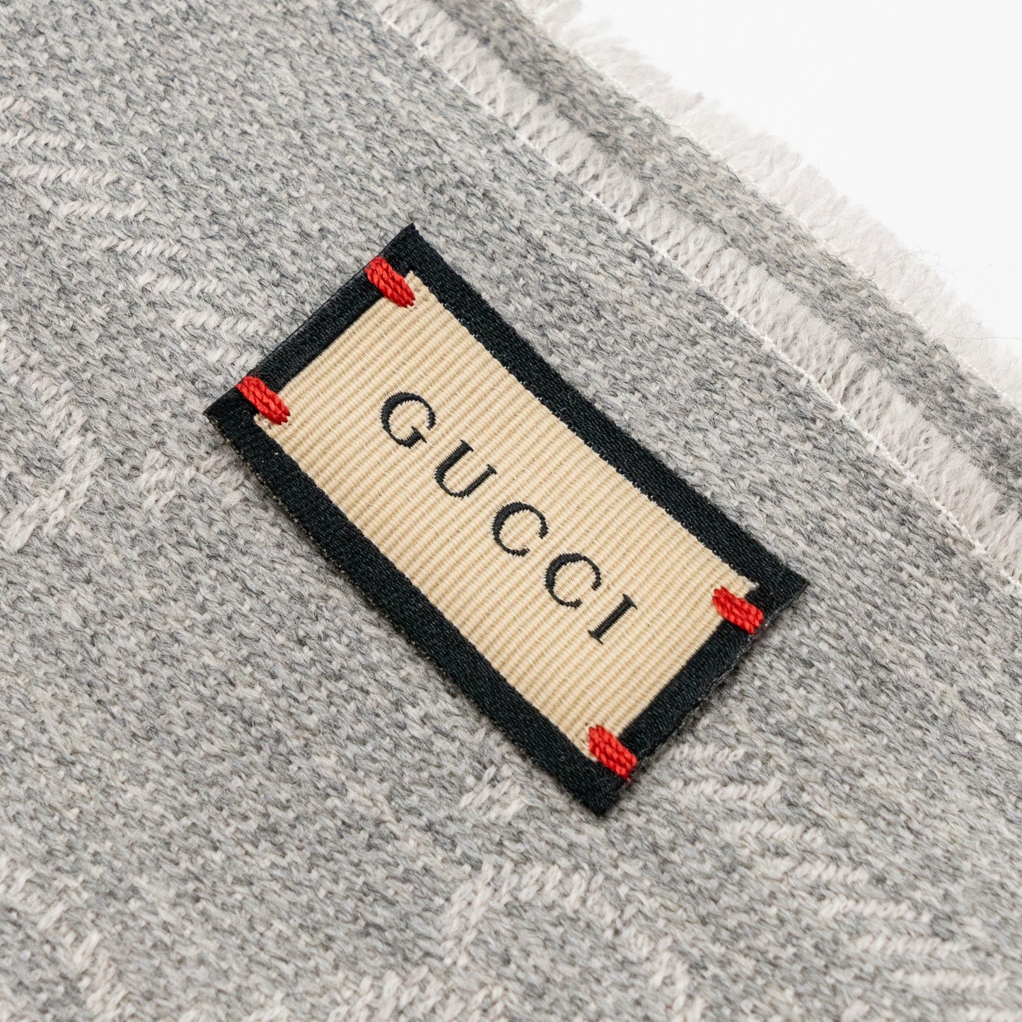 Gucci Knitted Wool Scarf Supreme Jacquard Light Grey