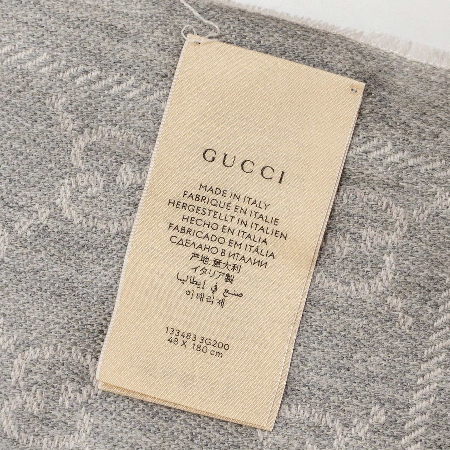Gucci Knitted Wool Scarf Supreme Jacquard Light Grey