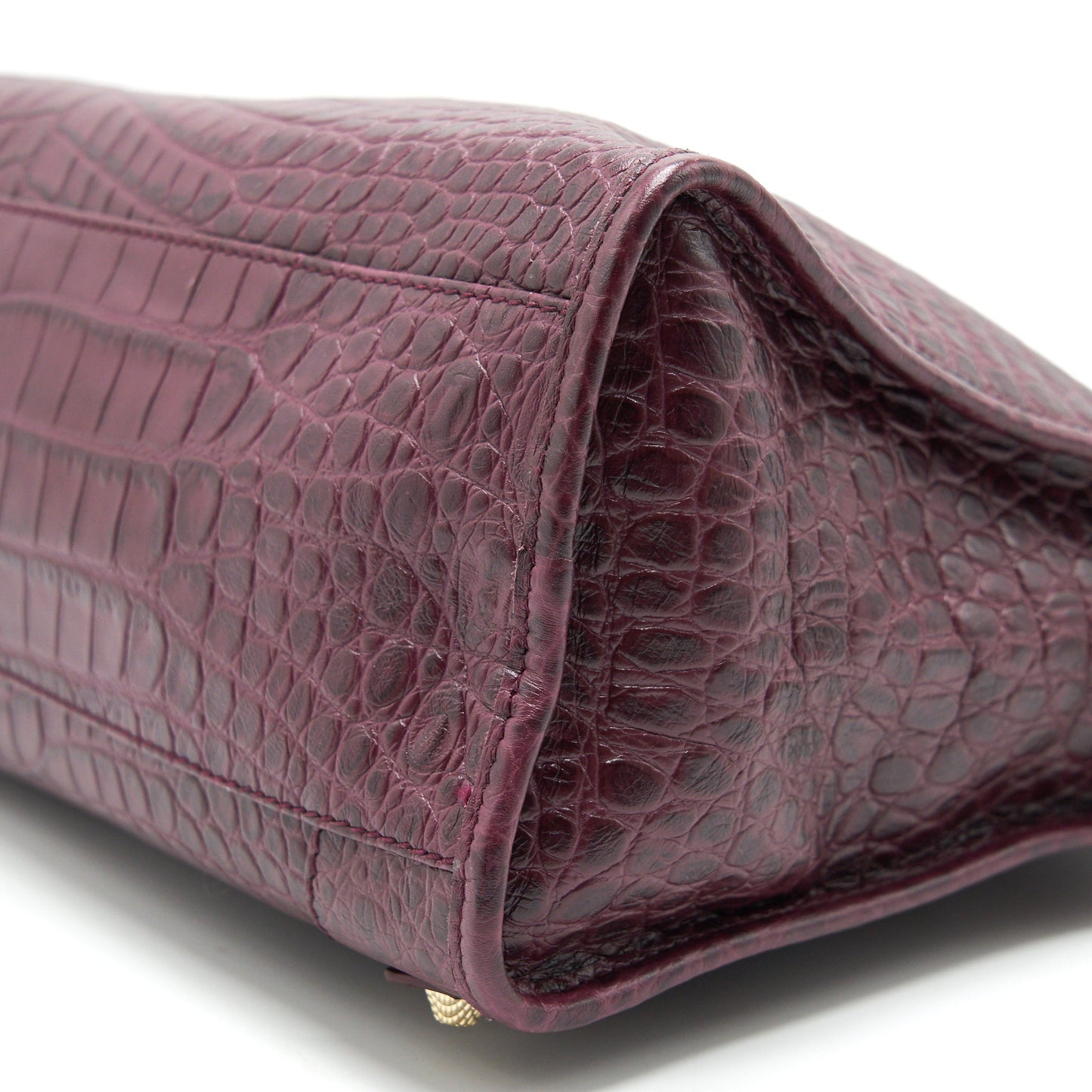 BALENCIAGA MEDIUM GIANT CITY BAG BURGUNDY CROCODILE EMBOSSED LEATHER WITH GHW