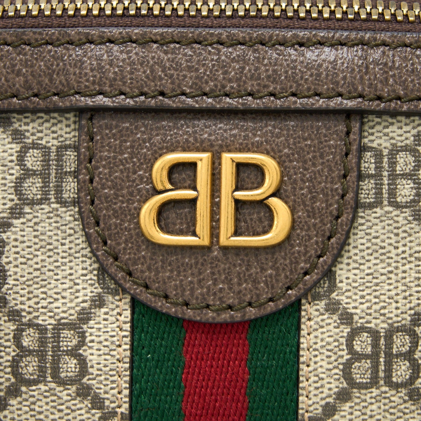Balenciaga X Gucci Bowling Purse Canvas/Leather Brown Brushed
