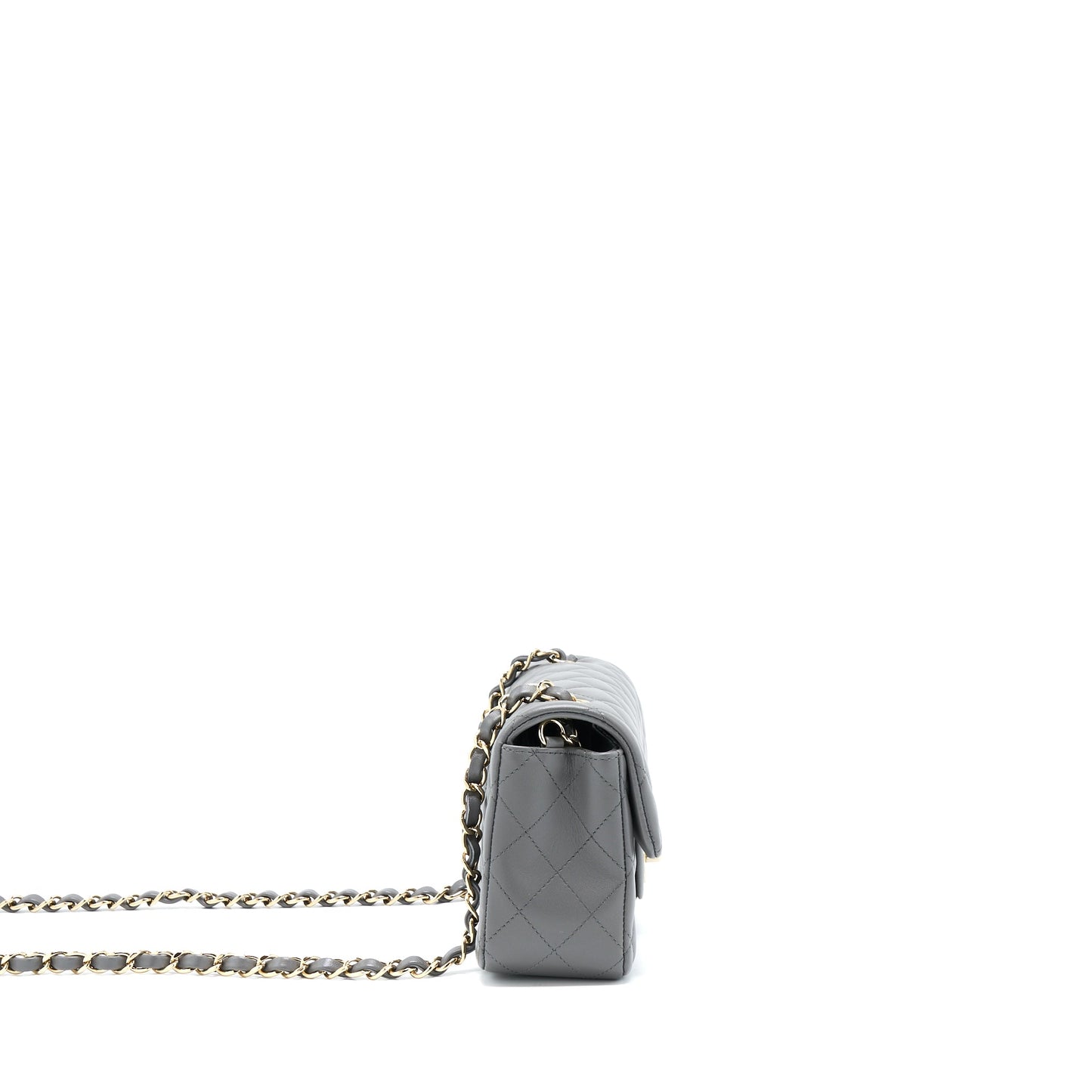 Chanel 22A Mini Rectangular Flap Bag Lambskin Grey LGHW (Microchip).