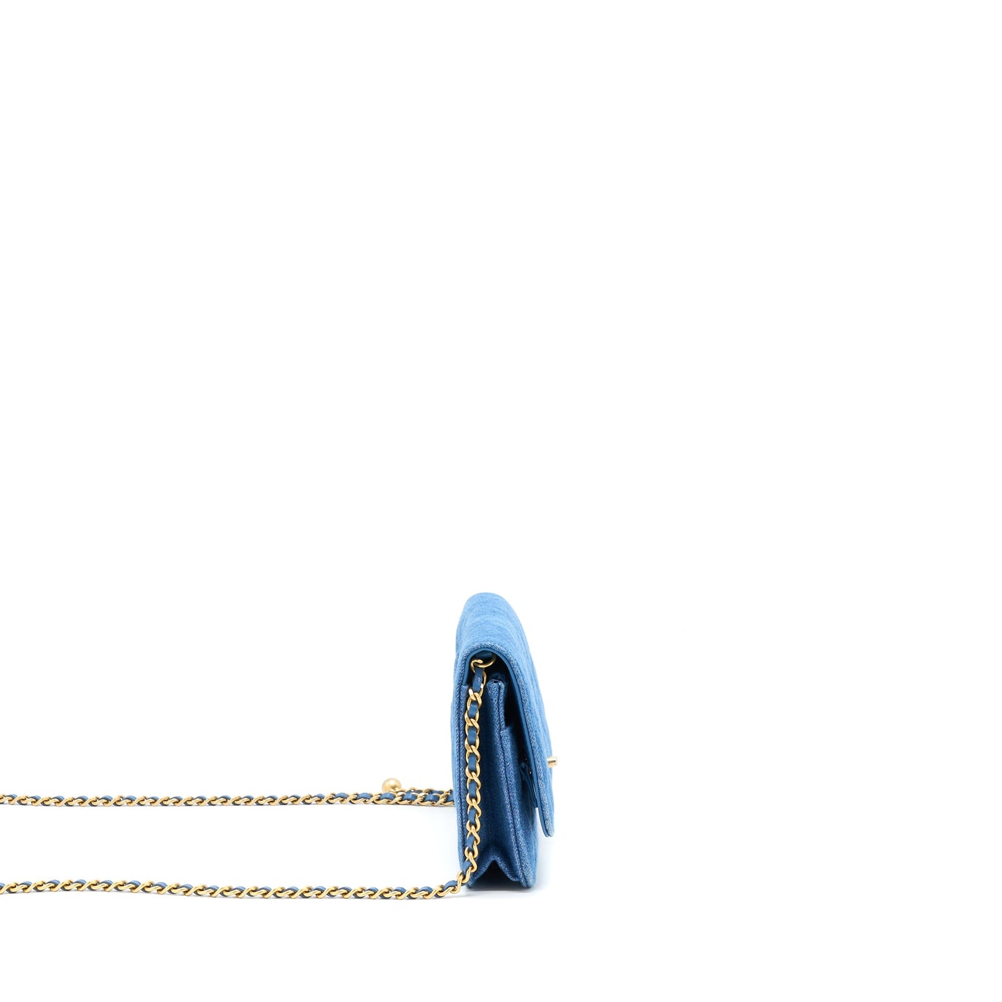 Chanel Denim Pearl Crush Wallet On Chain Denim Blue Brushed GHW
