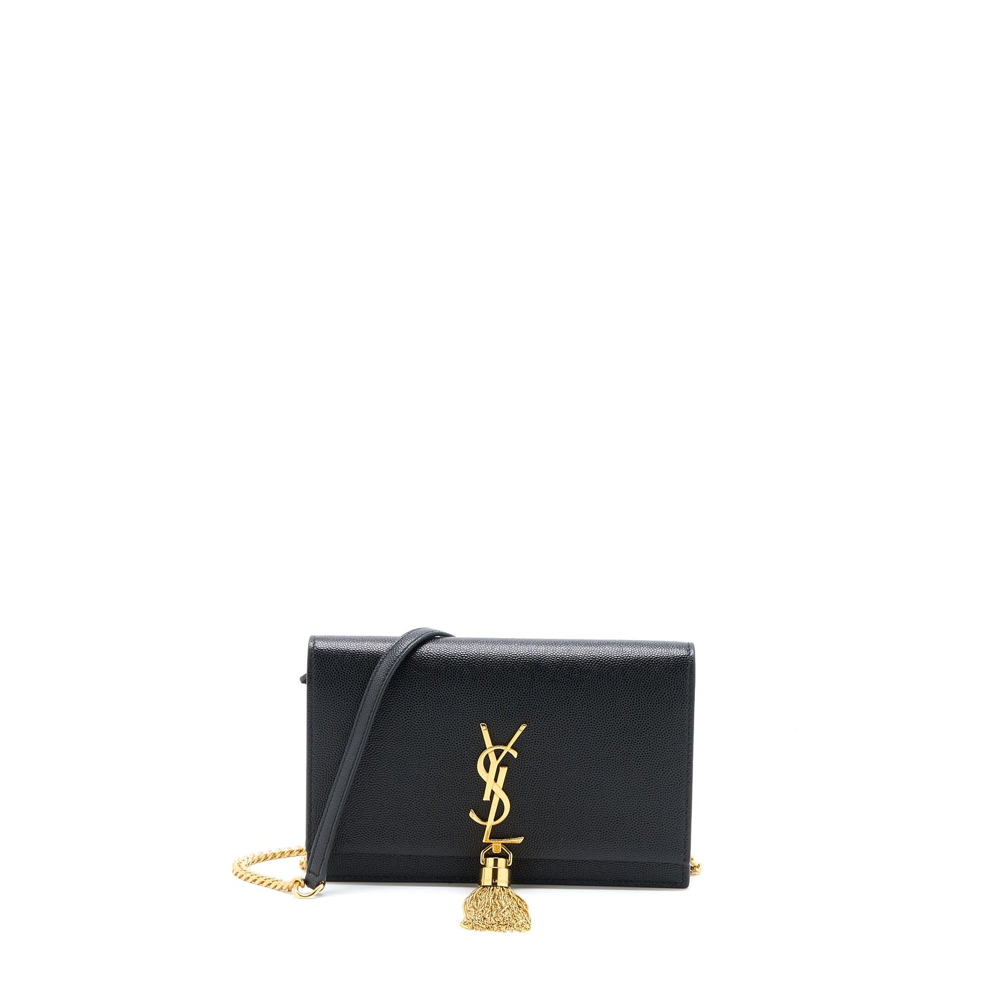 Saint Laurent Kate Chain Wallet With Tassel Grained Calfskin Black