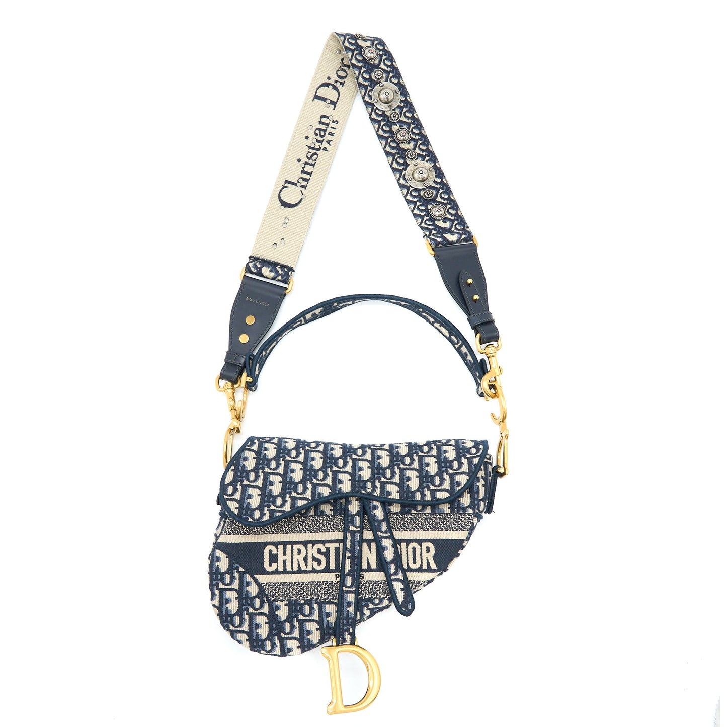 Dior Saddle Purse Blue Oblique Embroidery Brushed with Dior Strap