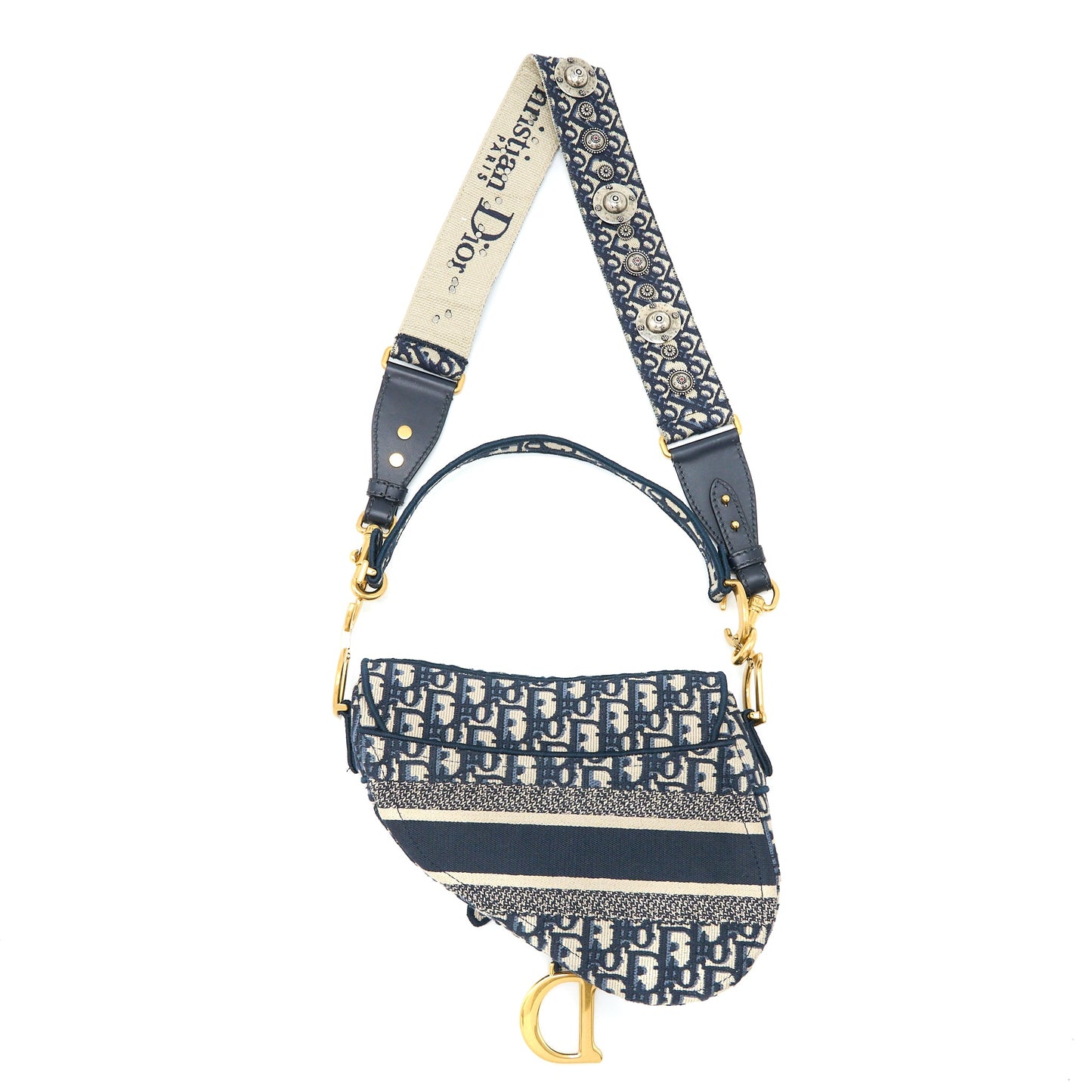 Dior Saddle Purse Blue Oblique Embroidery Brushed with Dior Strap