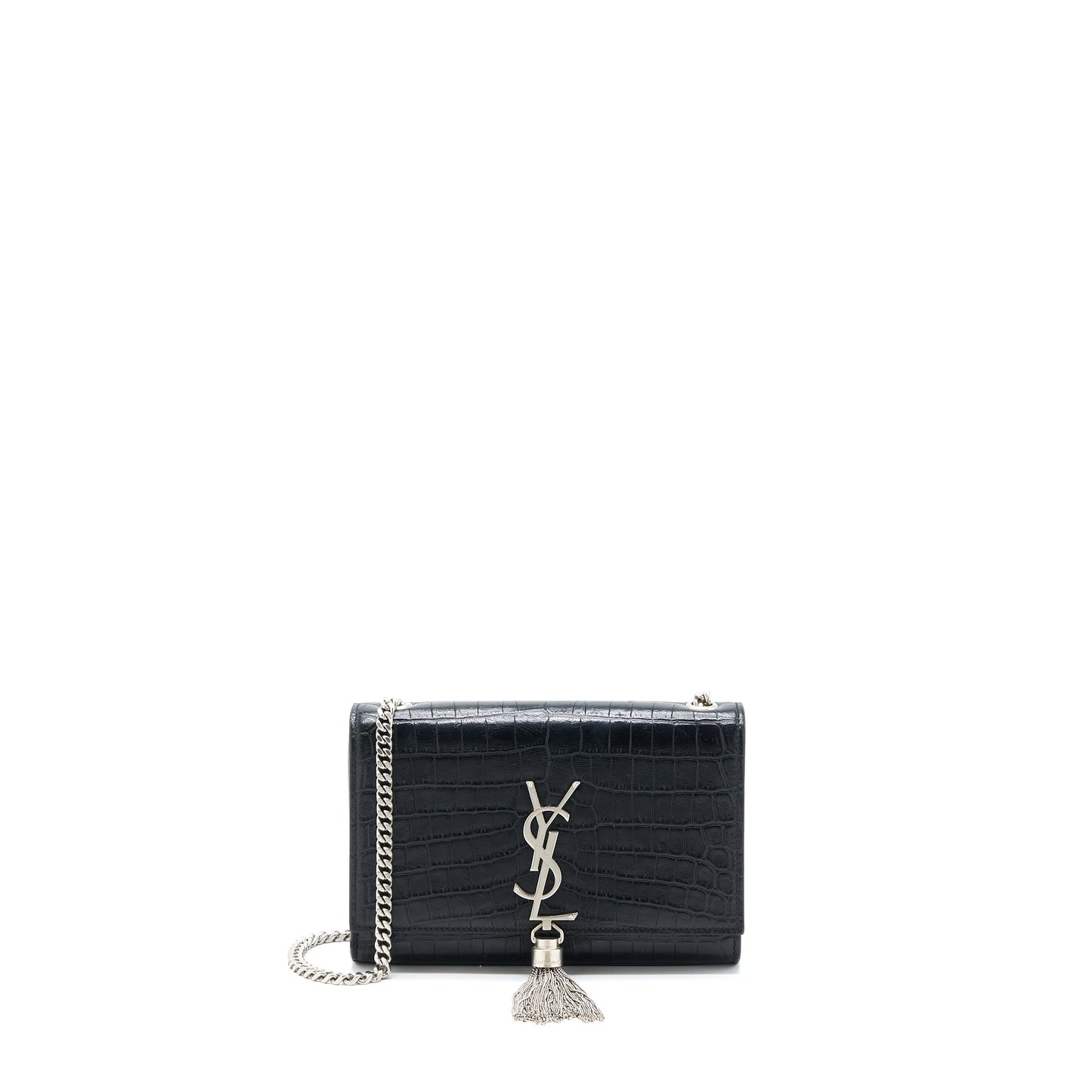 Saint Laurent Kate Tassel Crocodile-Embossed Calfskin Black